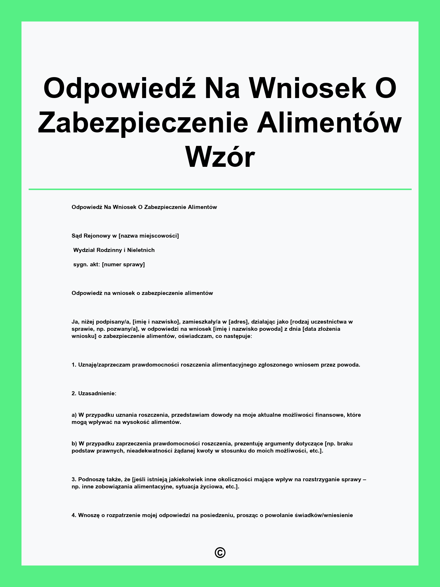 Odpowiedź Na Wniosek O Zabezpieczenie Alimentów Wzór