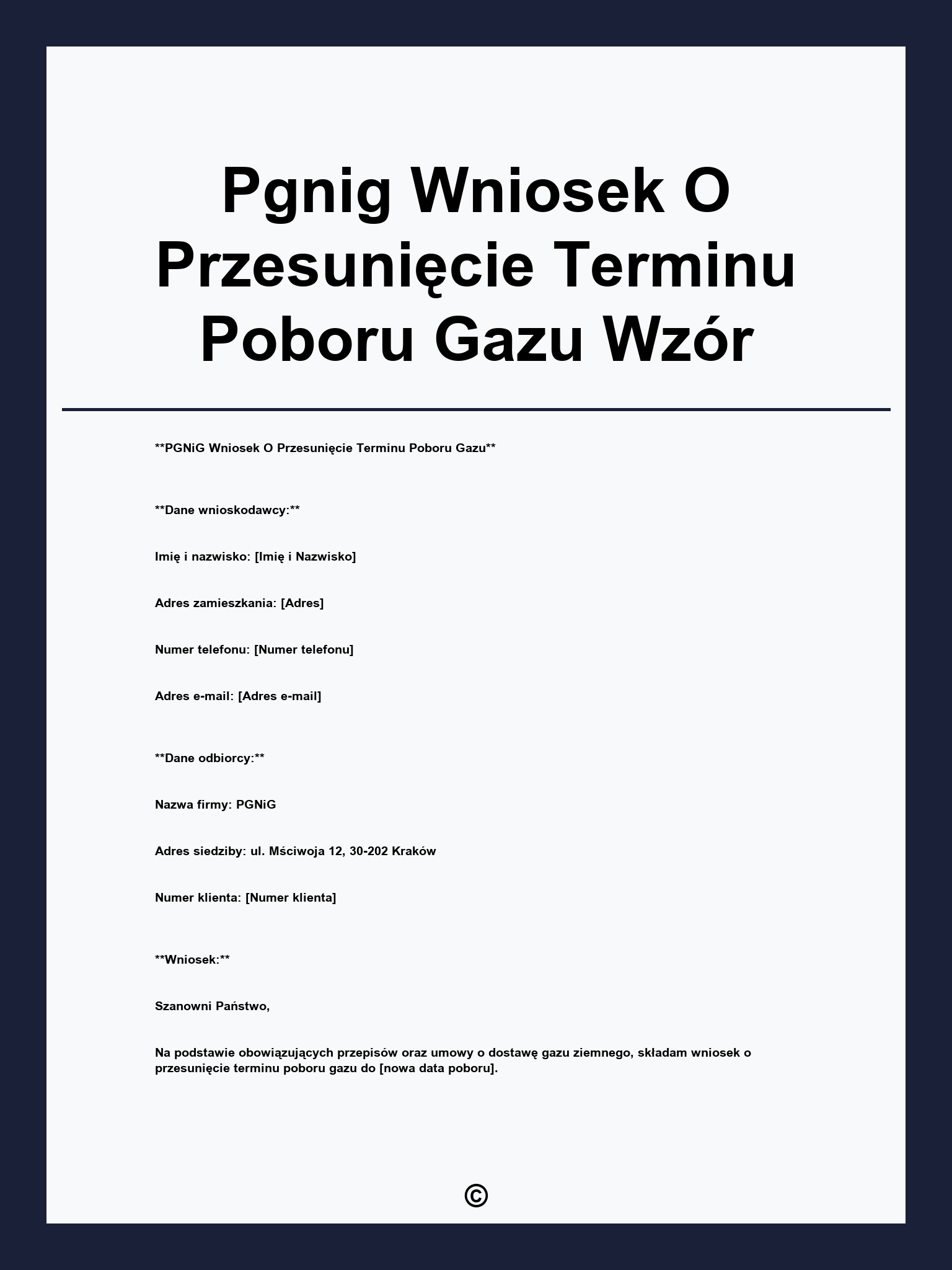 Pgnig Wniosek O Przesunięcie Terminu Poboru Gazu Wzór