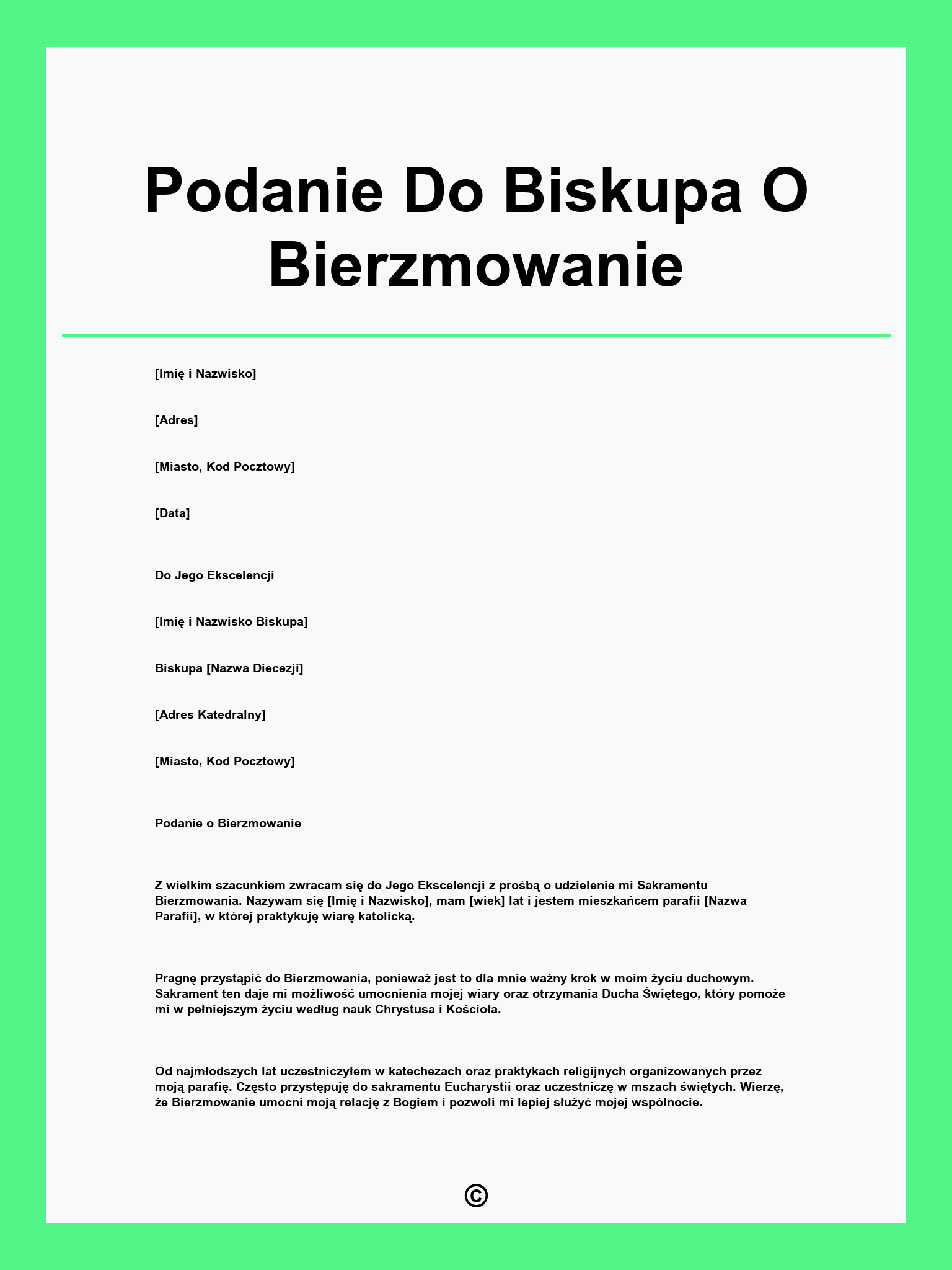 Podanie Do Biskupa O Bierzmowanie