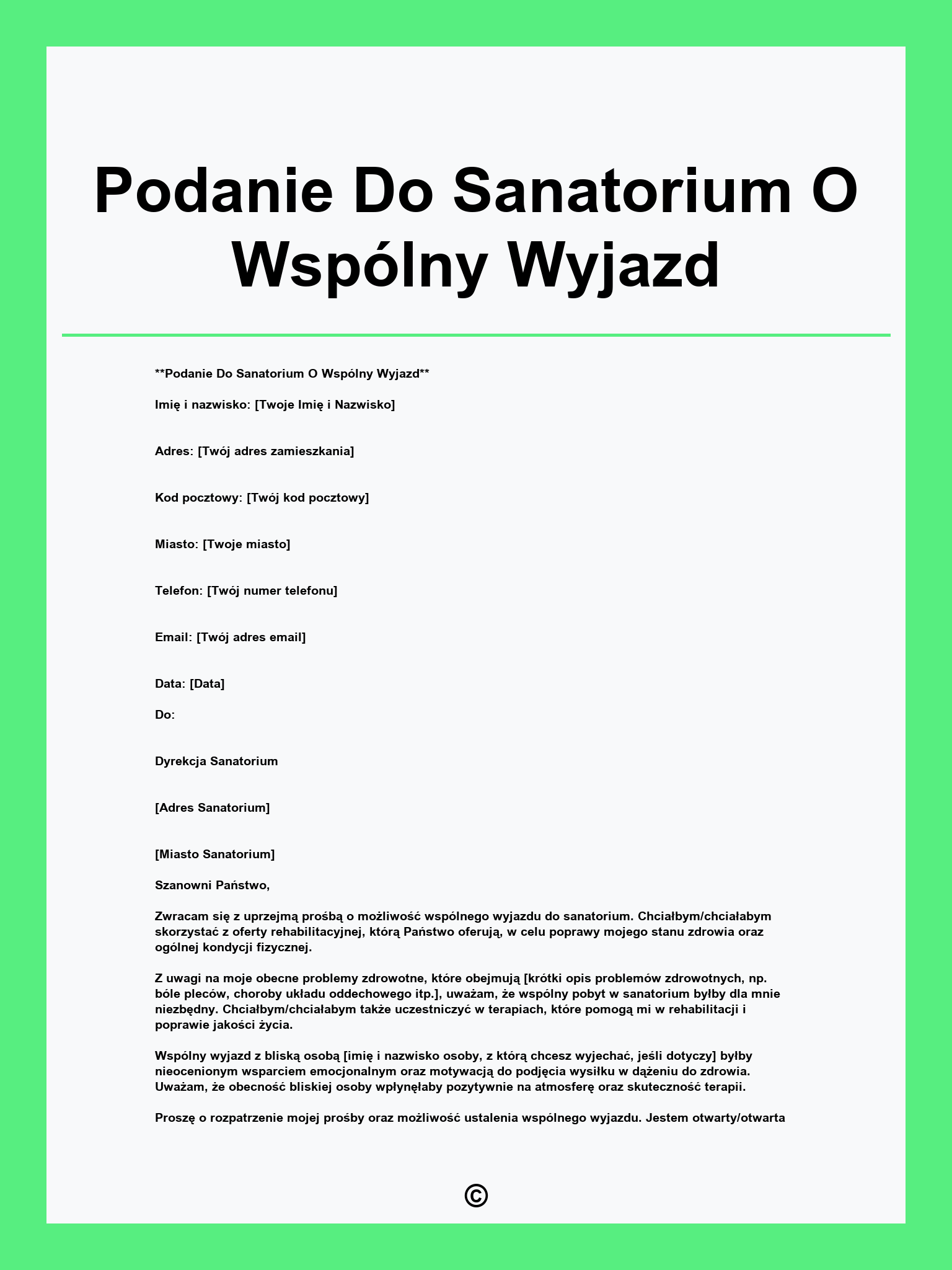 Podanie Do Sanatorium O Wspólny Wyjazd