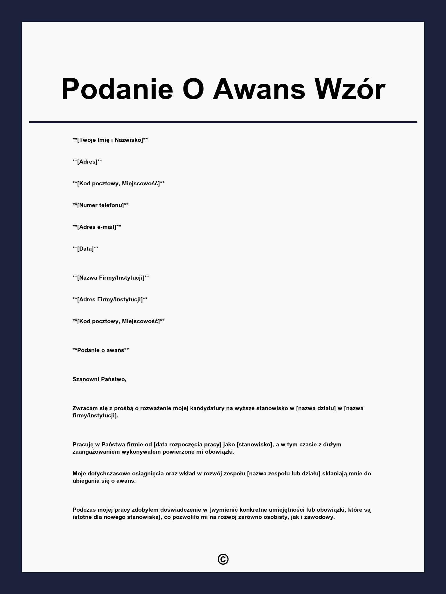 Podanie O Awans Wzór
