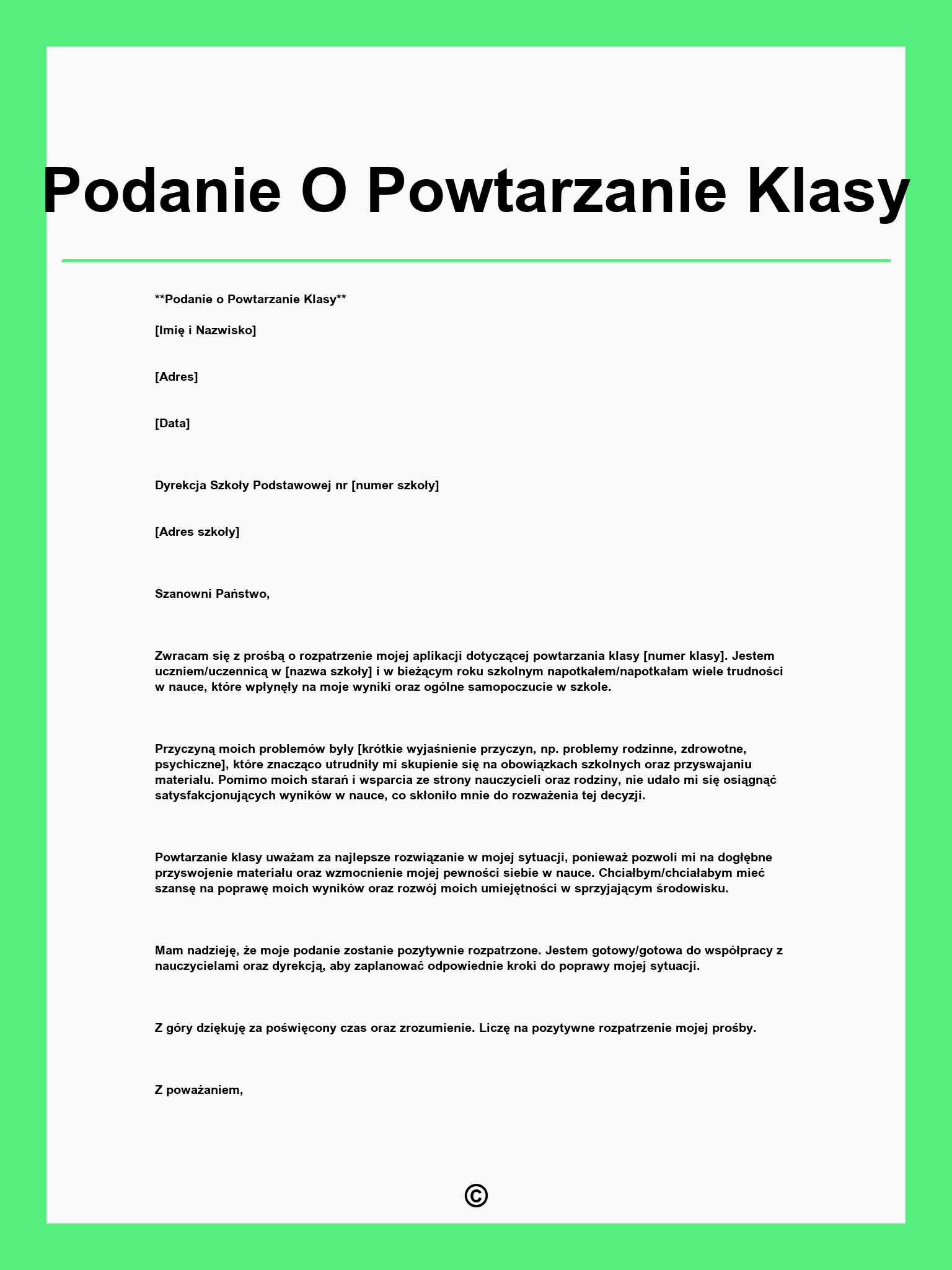 Podanie O Powtarzanie Klasy