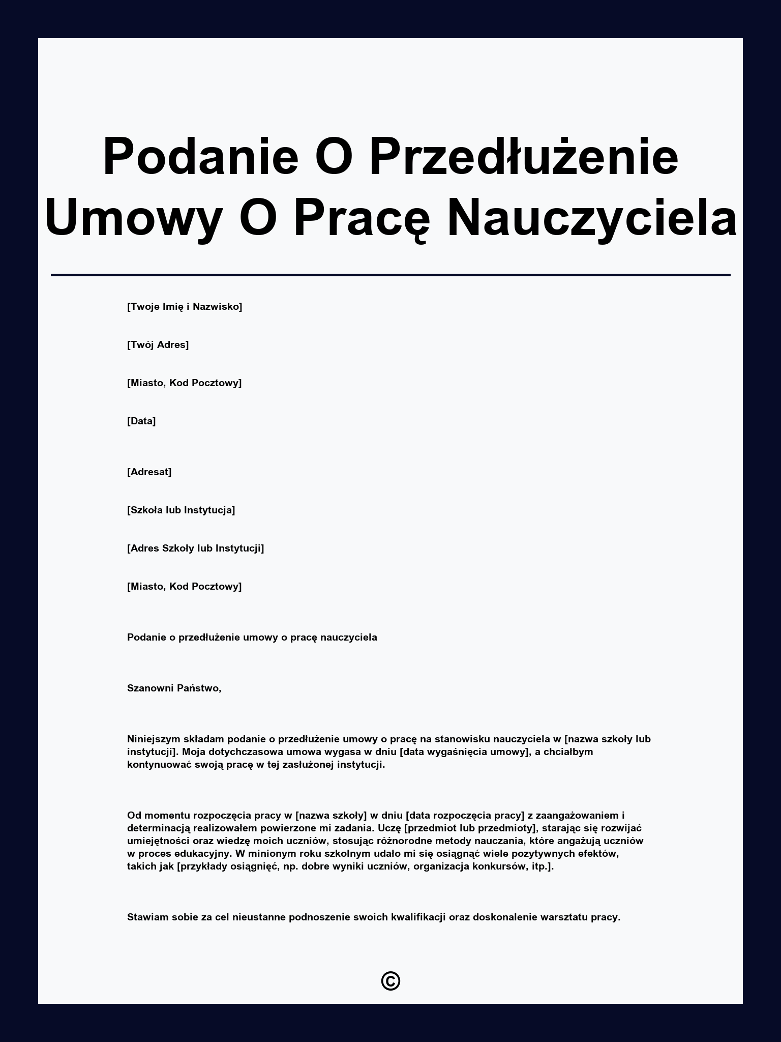 Podanie O Przedłużenie Umowy O Pracę Nauczyciela