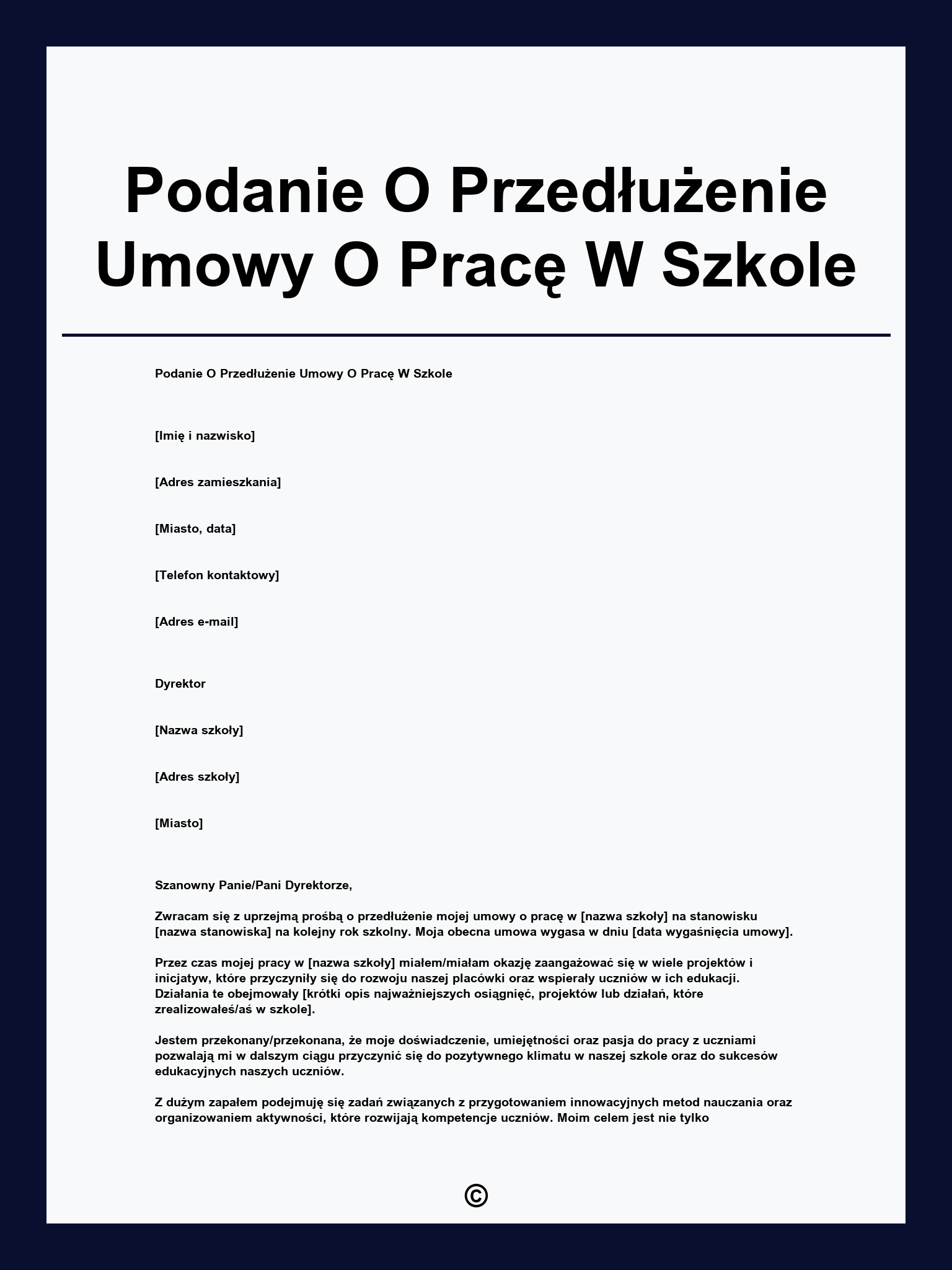 Podanie O Przedłużenie Umowy O Pracę W Szkole