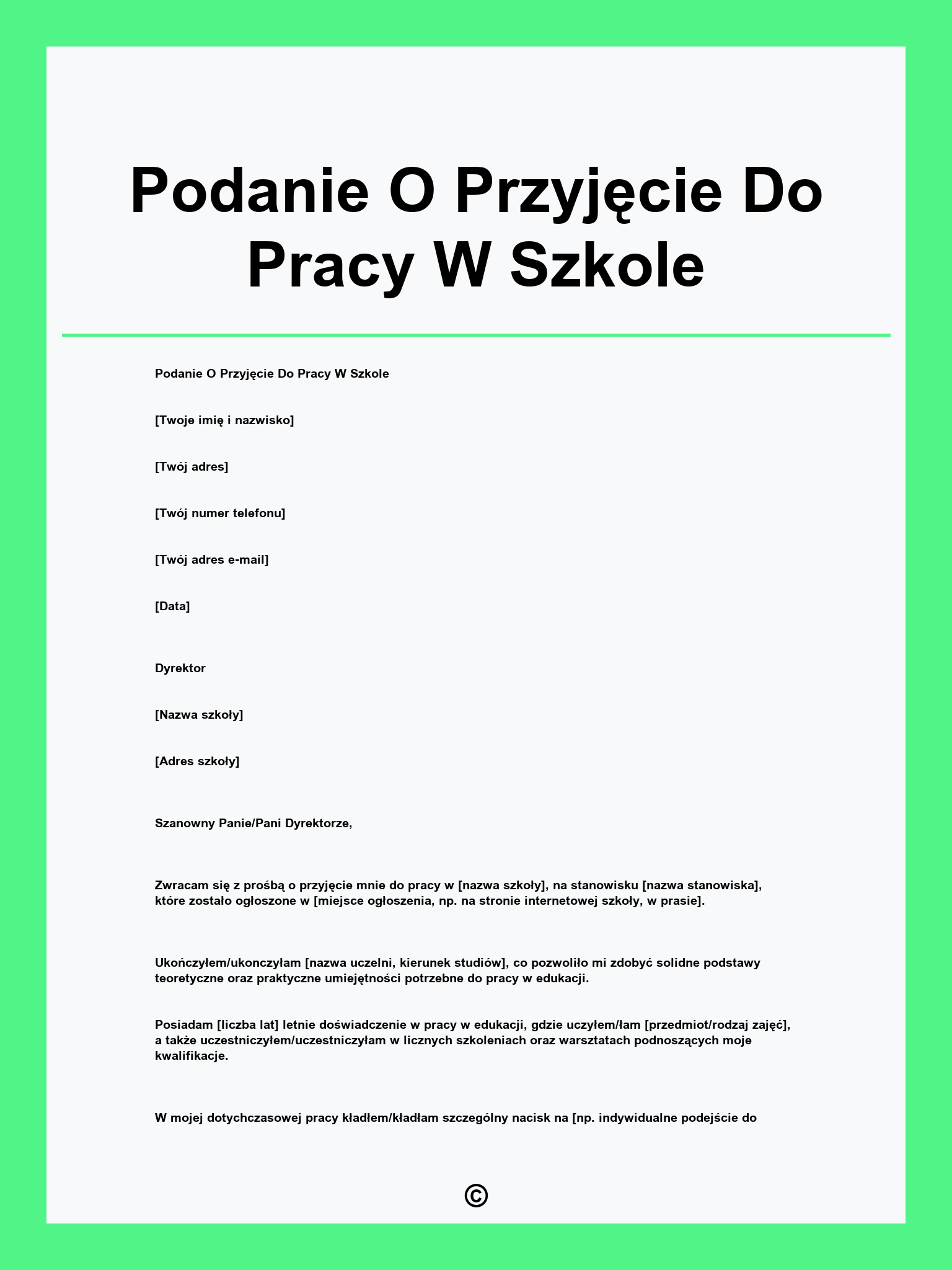 Podanie O Przyjęcie Do Pracy W Szkole
