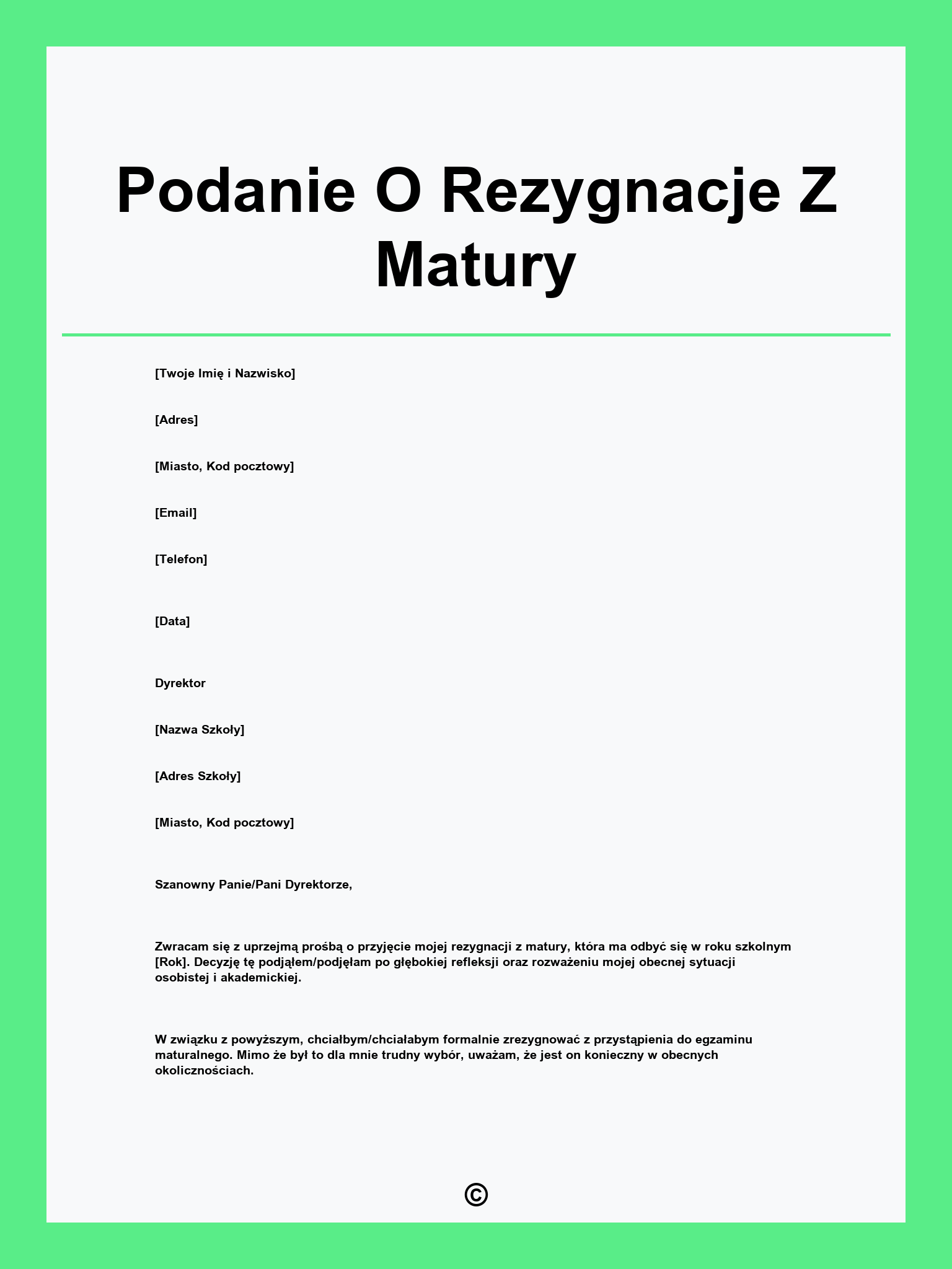 Podanie O Rezygnacje Z Matury