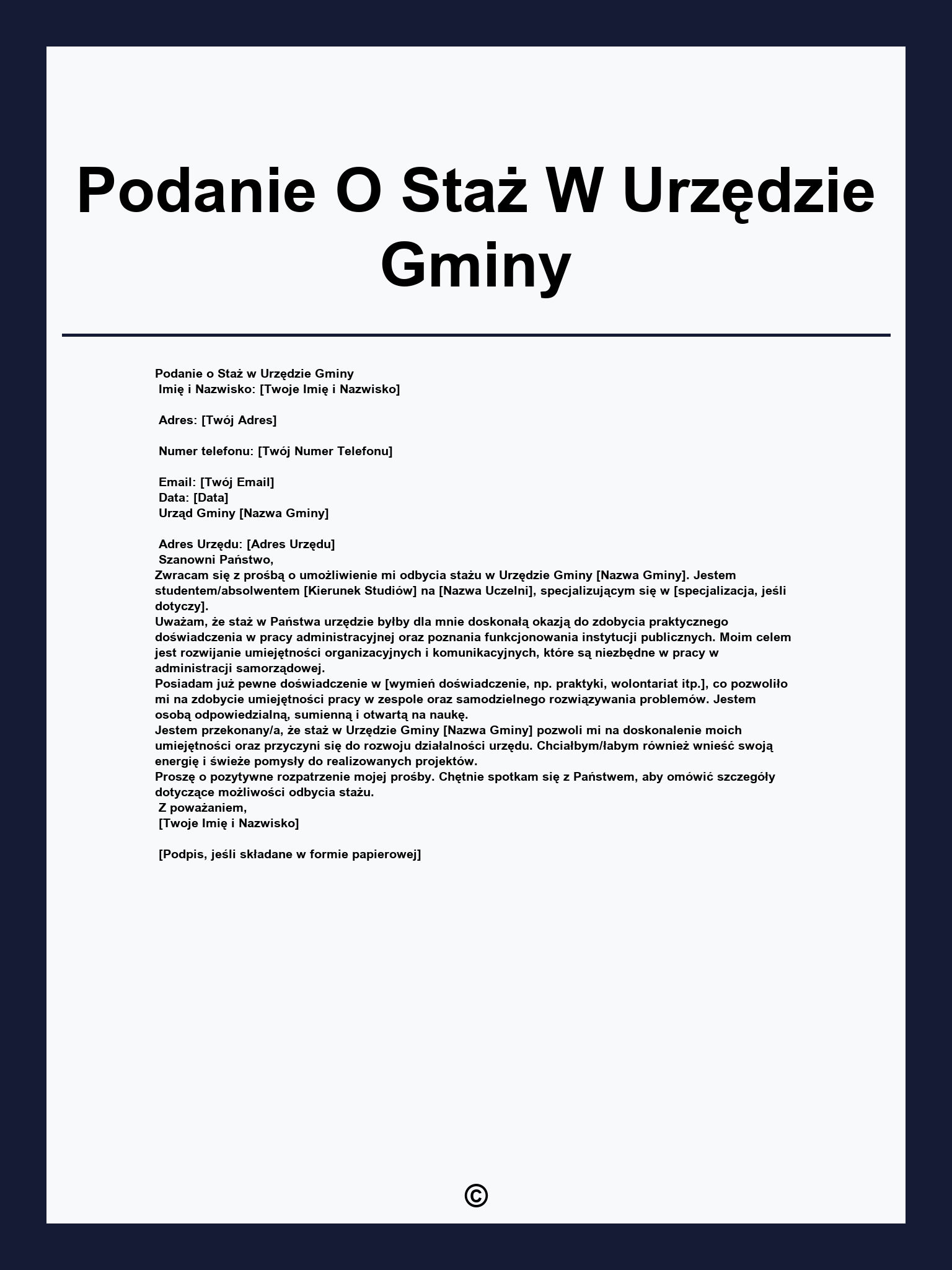 Podanie O Staż W Urzędzie Gminy