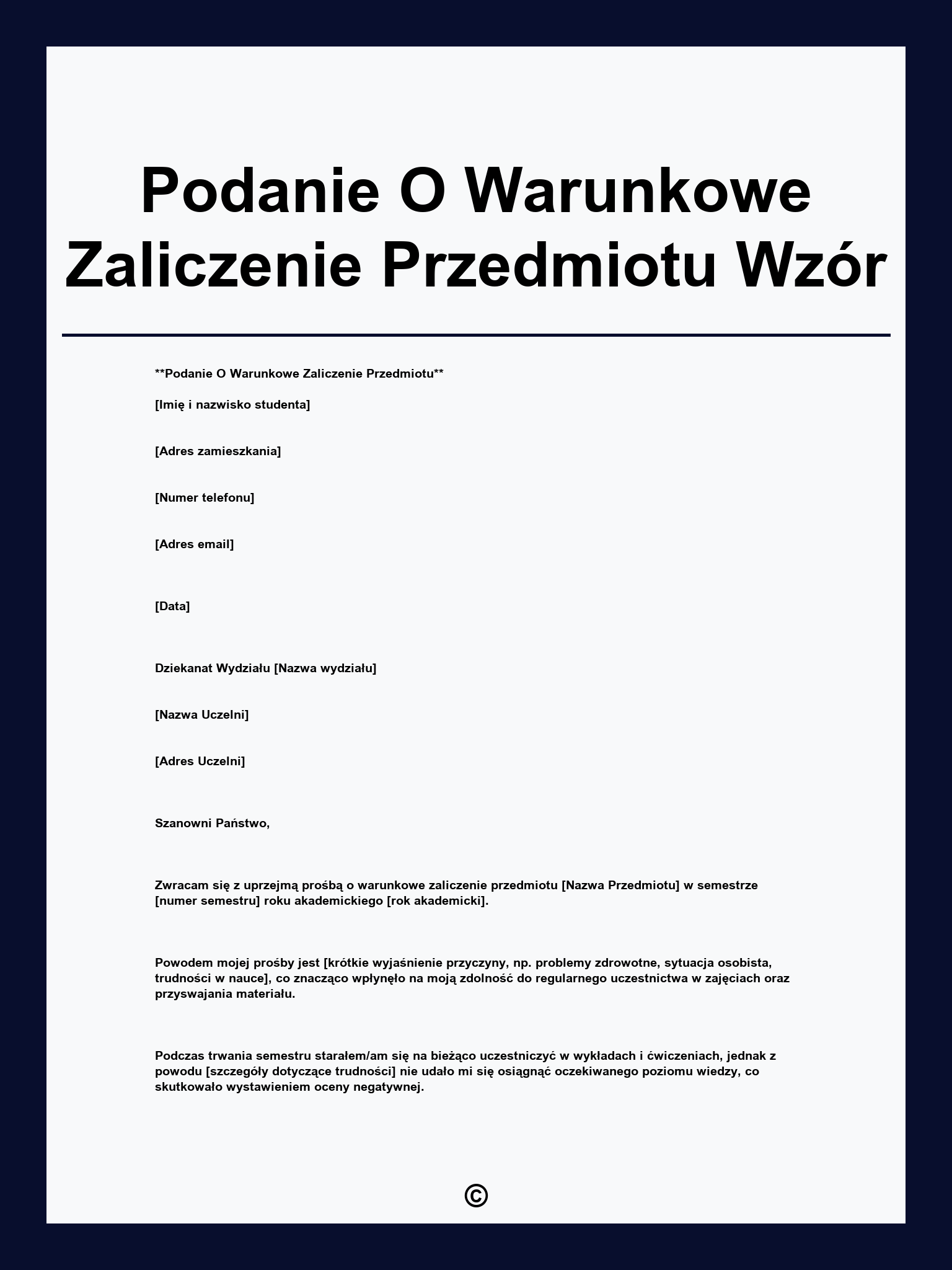 Podanie O Warunkowe Zaliczenie Przedmiotu Wzór