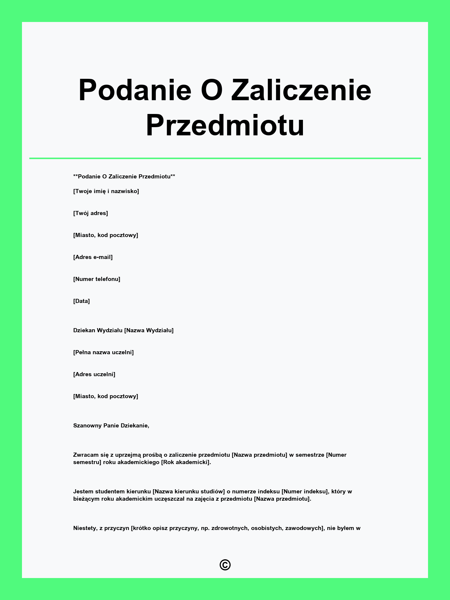 Podanie O Zaliczenie Przedmiotu