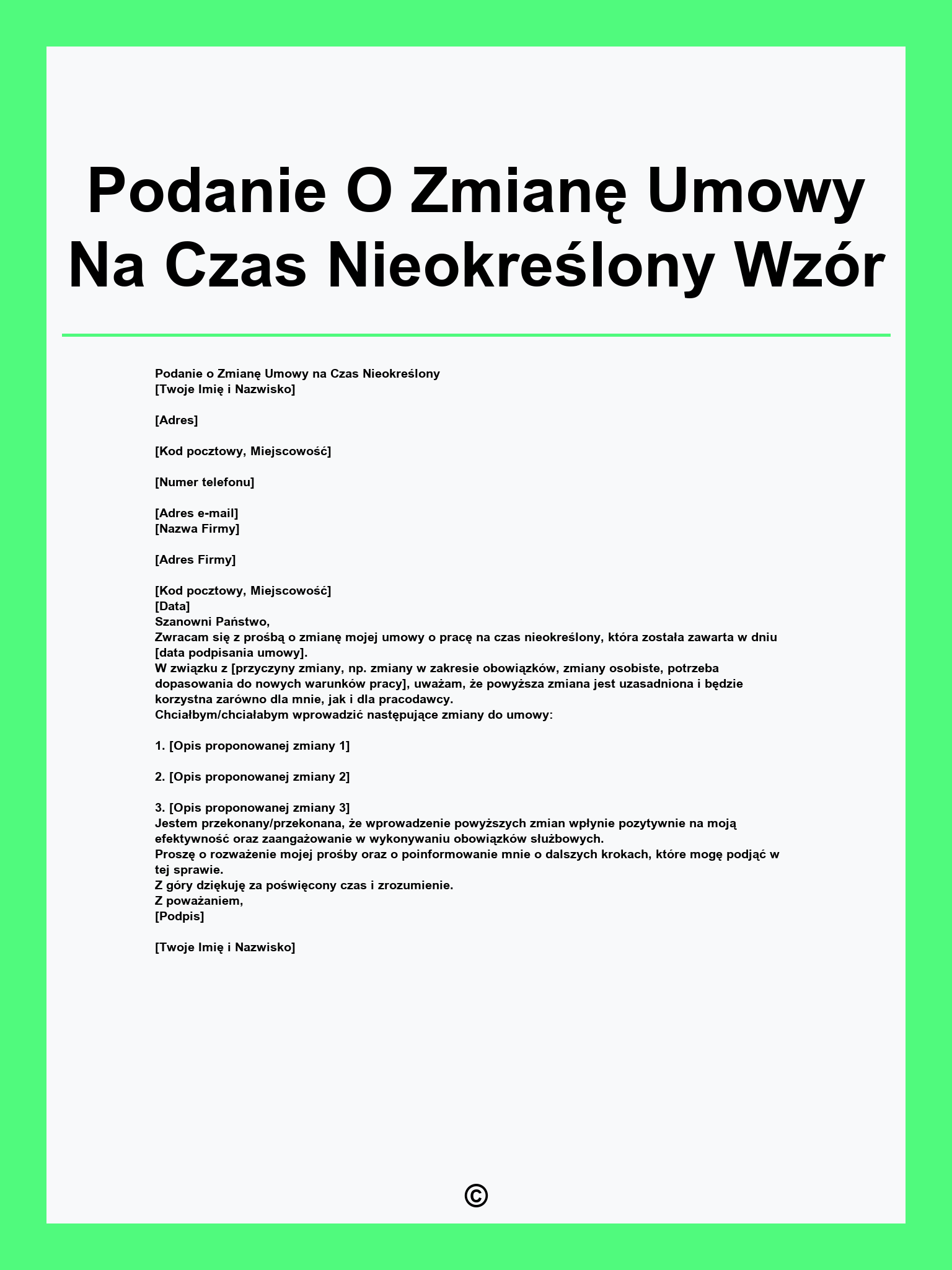 Podanie O Zmianę Umowy Na Czas Nieokreślony Wzór