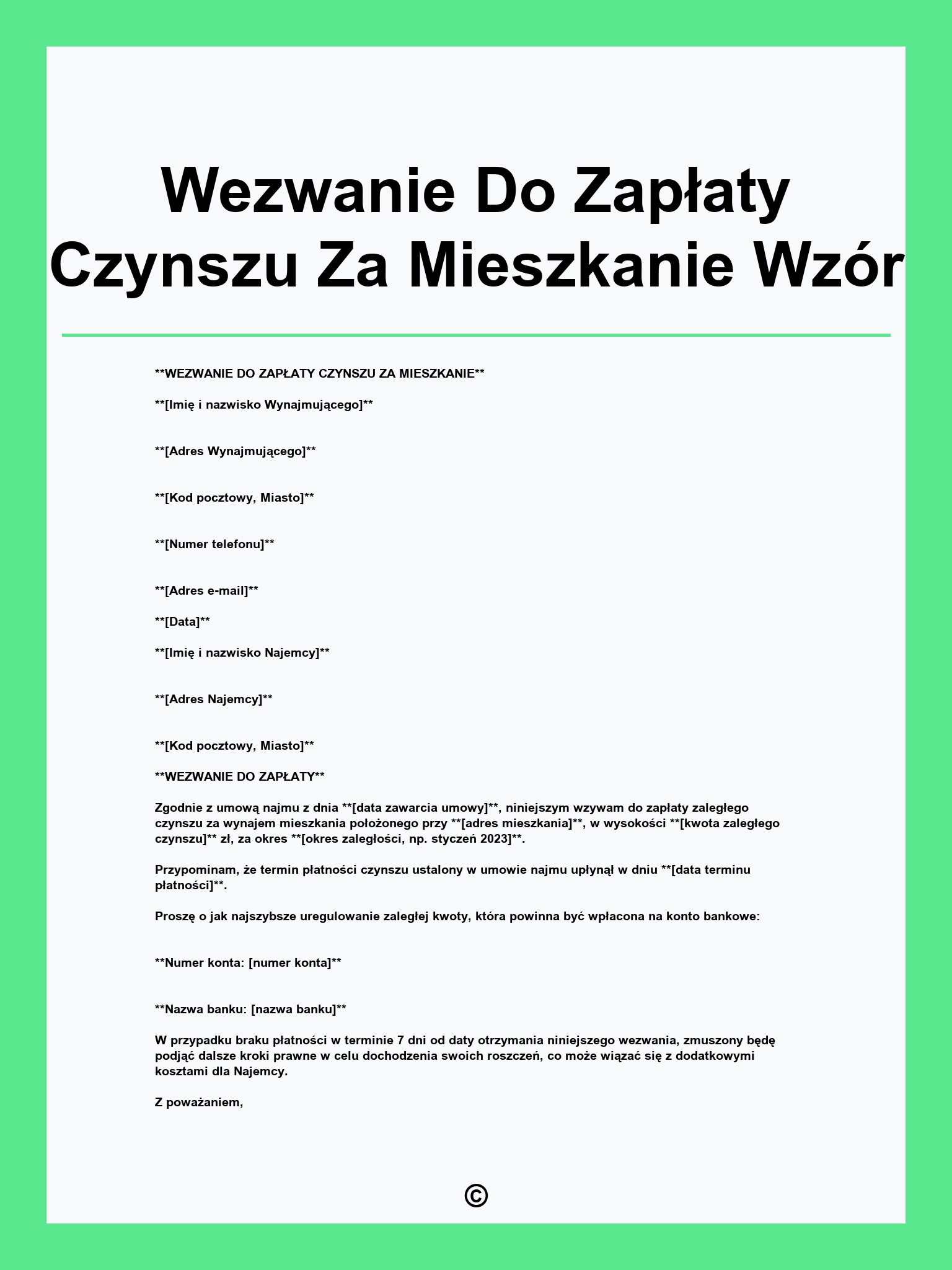 Wezwanie Do Zapłaty Czynszu Za Mieszkanie Wzór