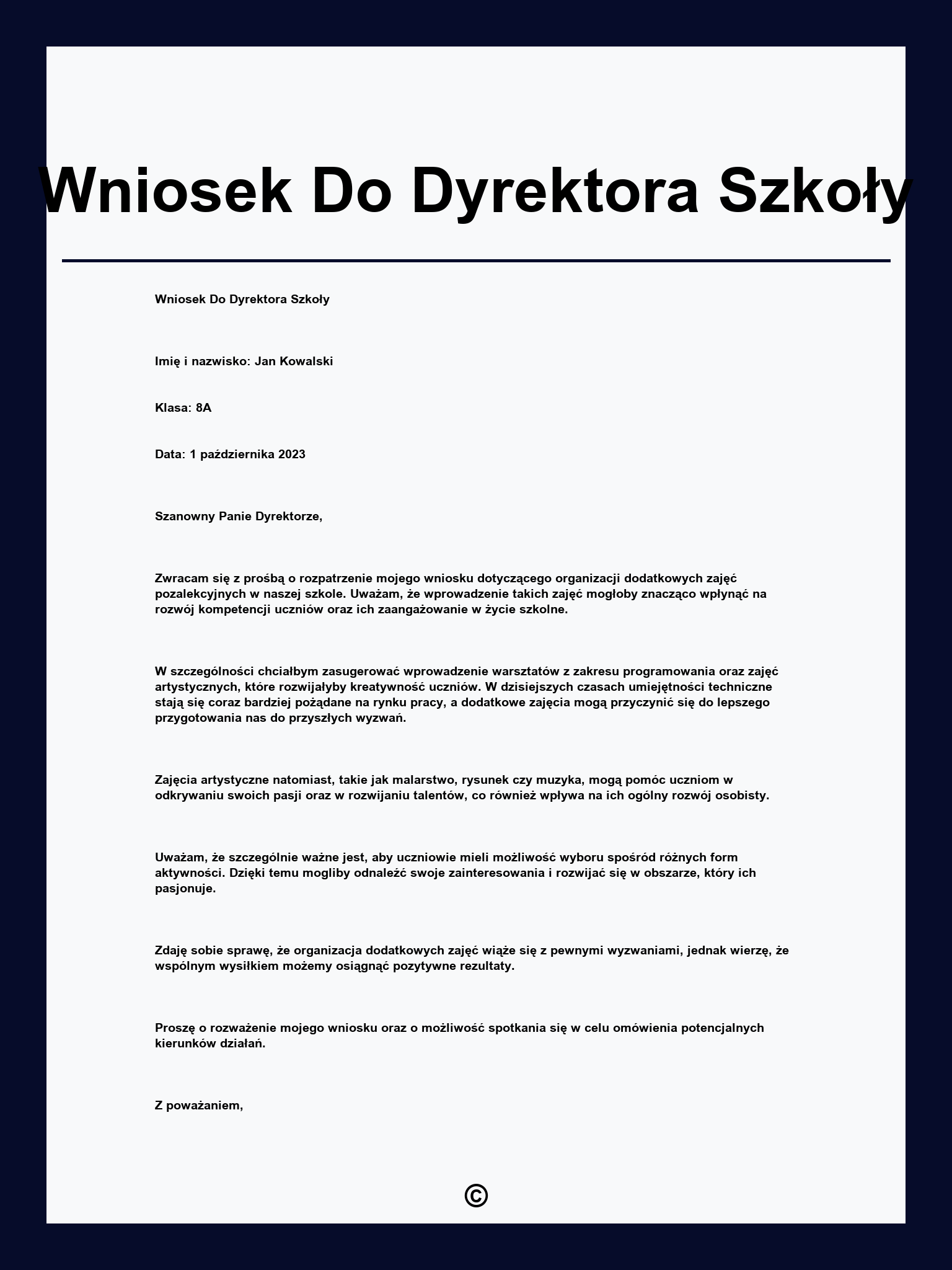 Wniosek Do Dyrektora Szkoły