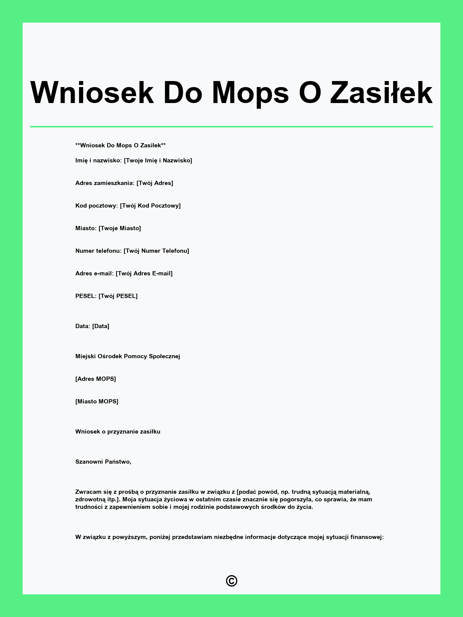 Wniosek Do Mops O Zasiłek