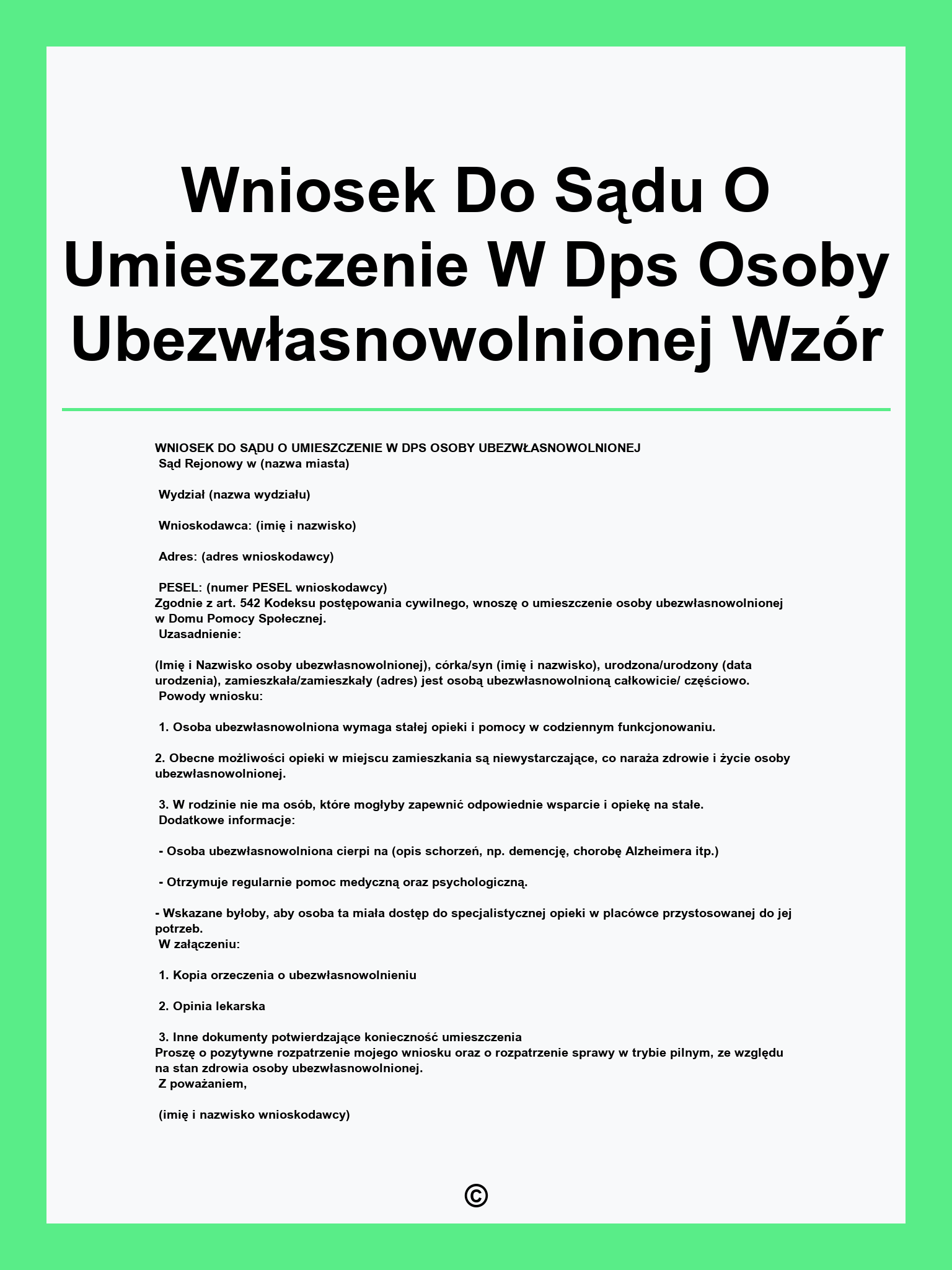Wniosek Do Sądu O Umieszczenie W Dps Osoby Ubezwłasnowolnionej Wzór
