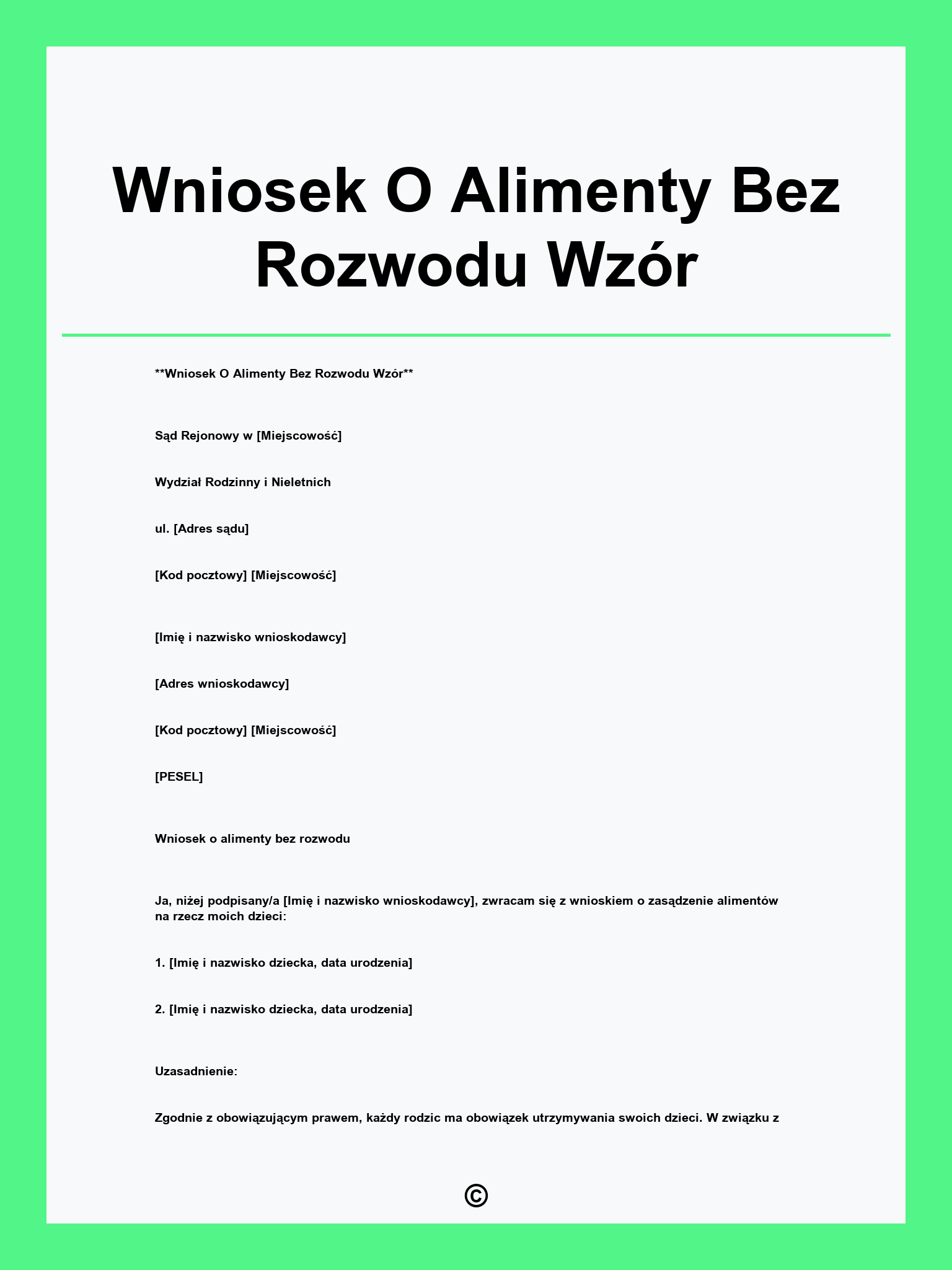 Wniosek O Alimenty Bez Rozwodu Wzór