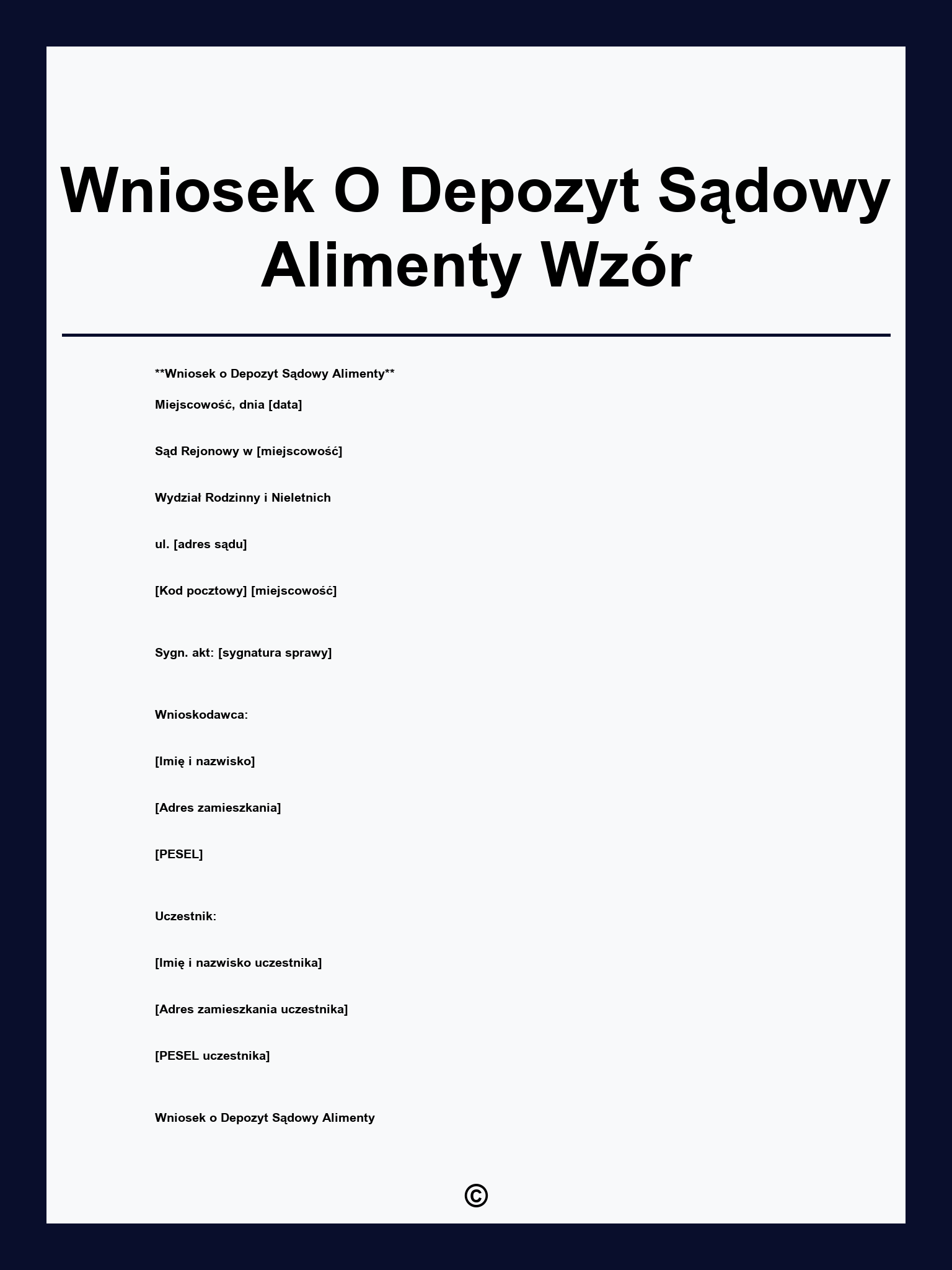 Wniosek O Depozyt Sądowy Alimenty Wzór