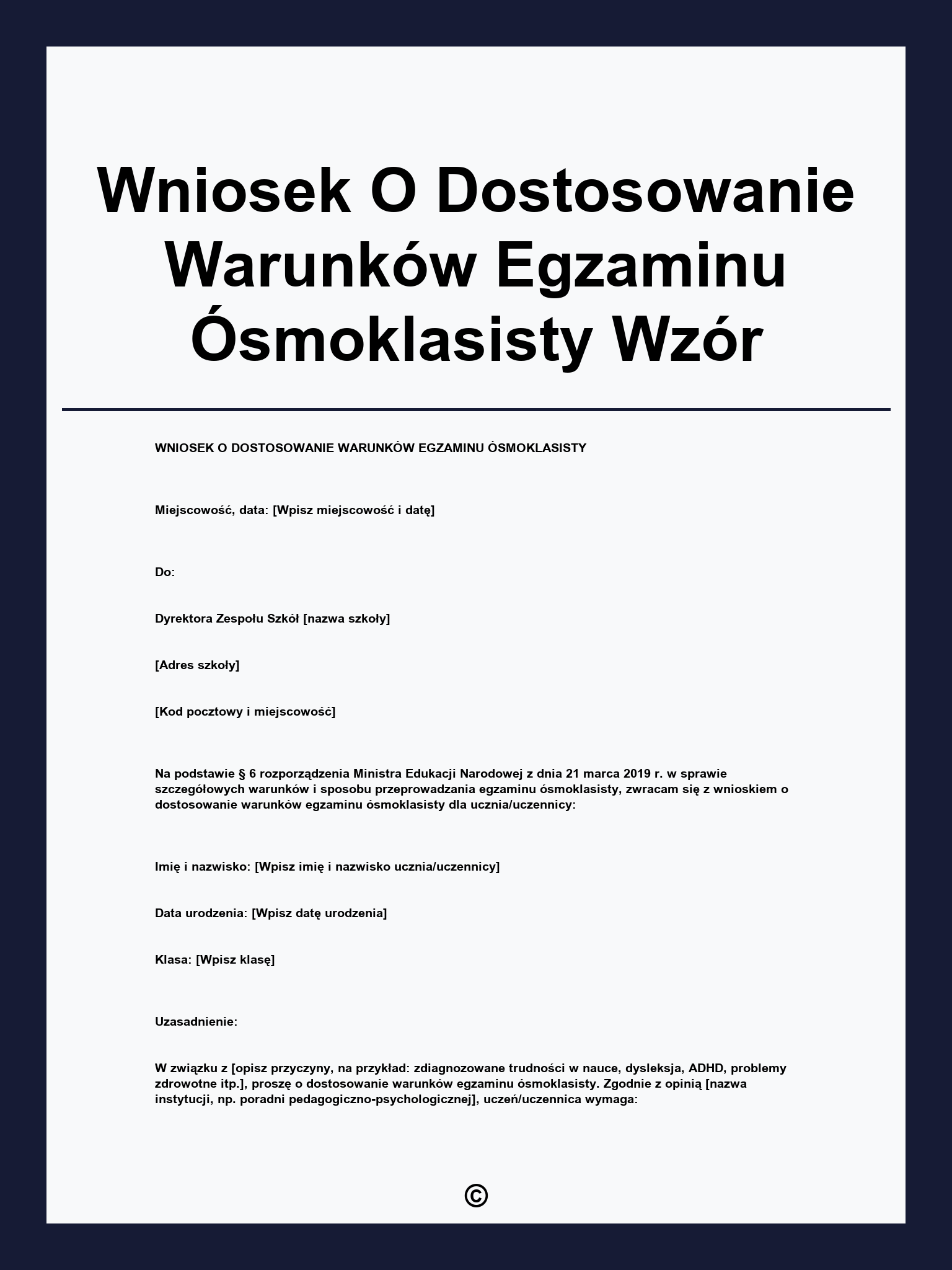 Wniosek O Dostosowanie Warunków Egzaminu Ósmoklasisty Wzór