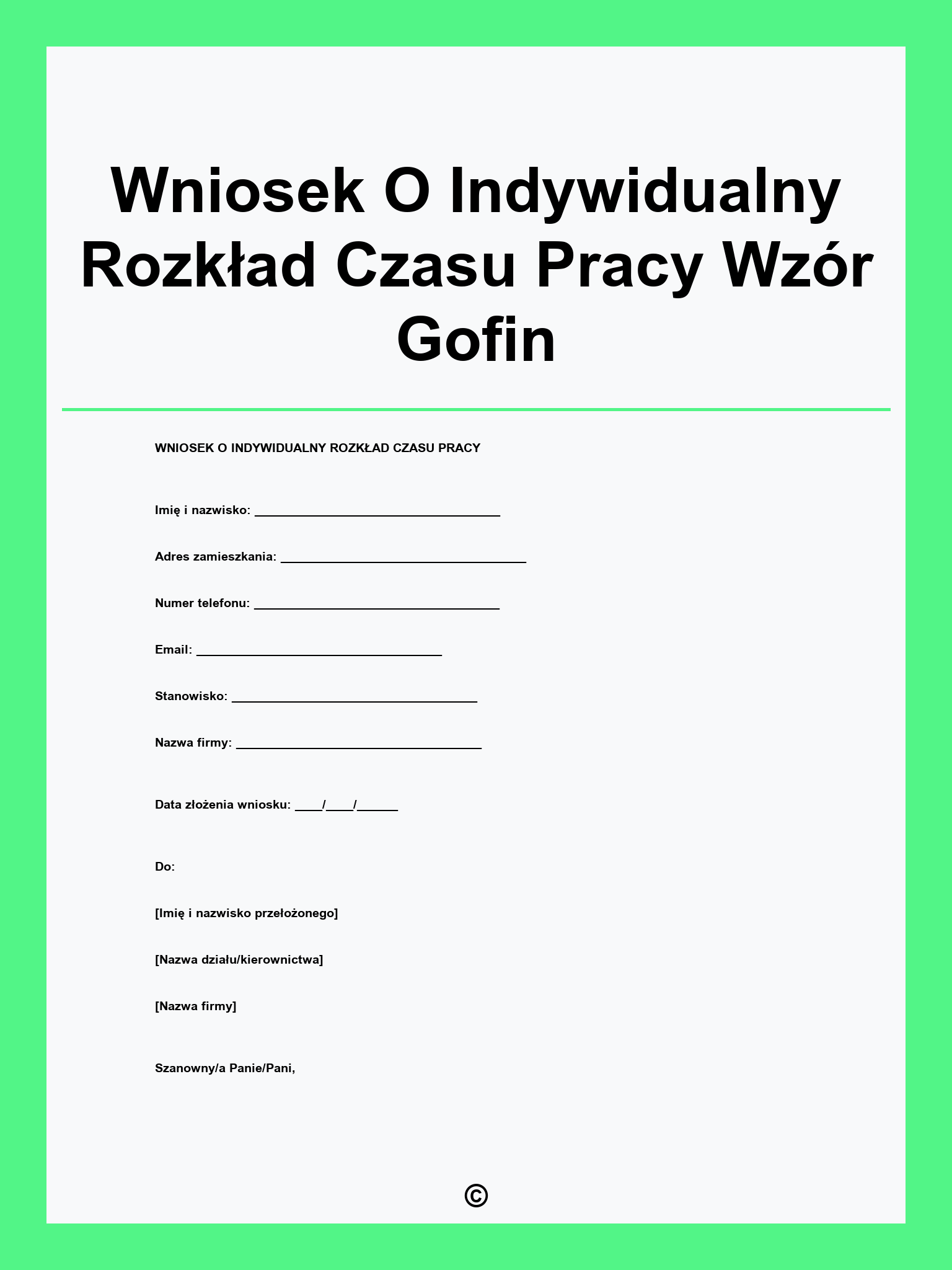Wniosek O Indywidualny Rozkład Czasu Pracy Wzór Gofin