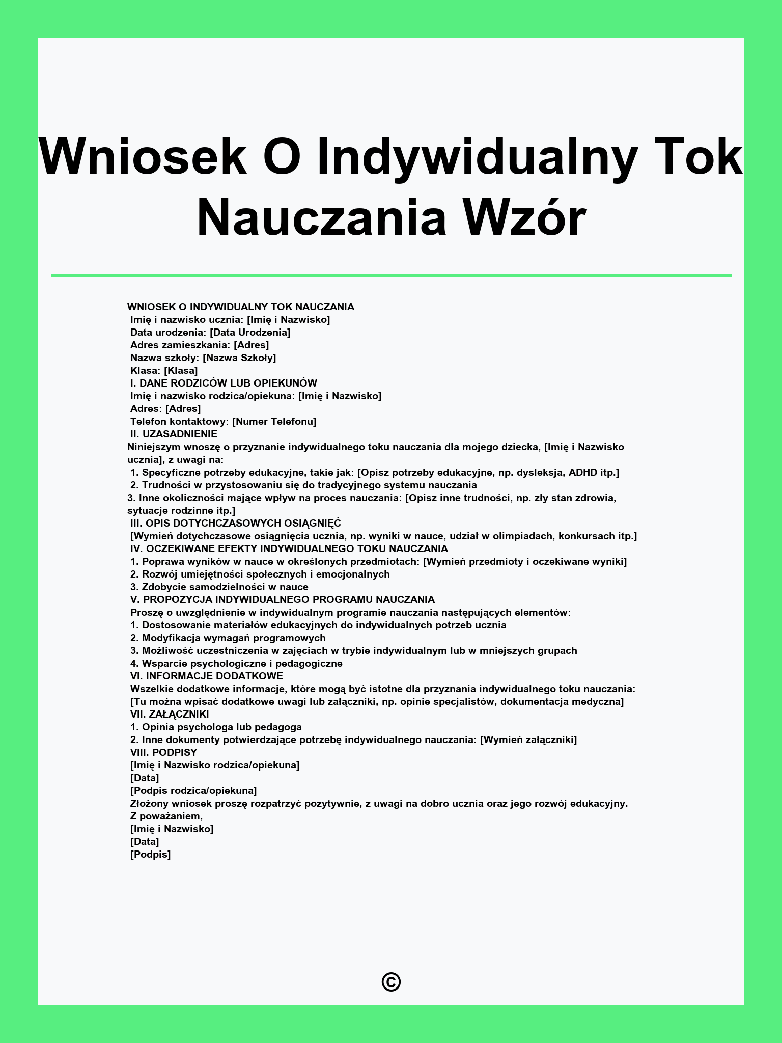 Wniosek O Indywidualny Tok Nauczania Wzór