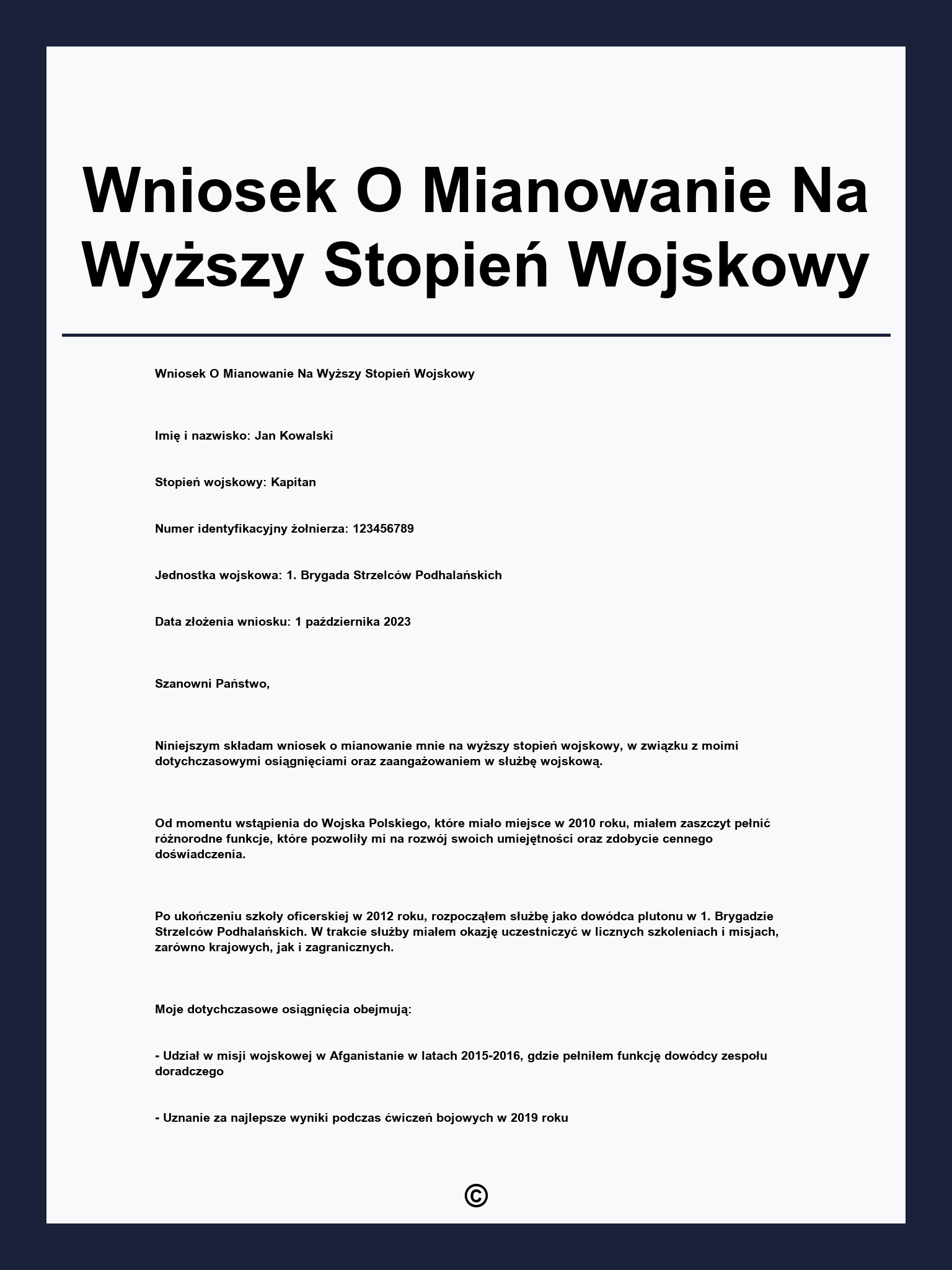 Wniosek O Mianowanie Na Wyższy Stopień Wojskowy