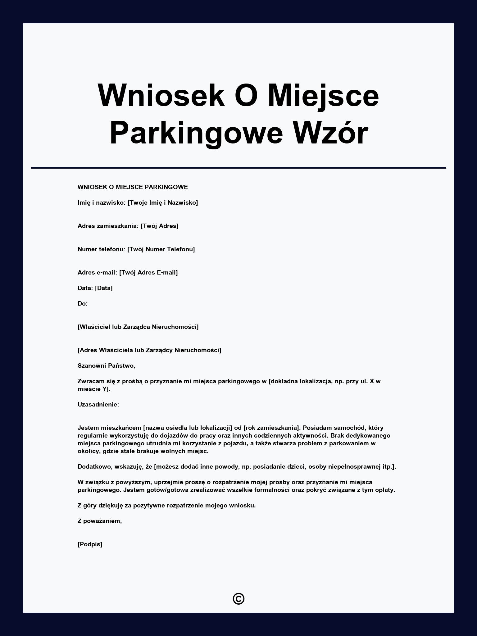 Wniosek O Miejsce Parkingowe Wzór