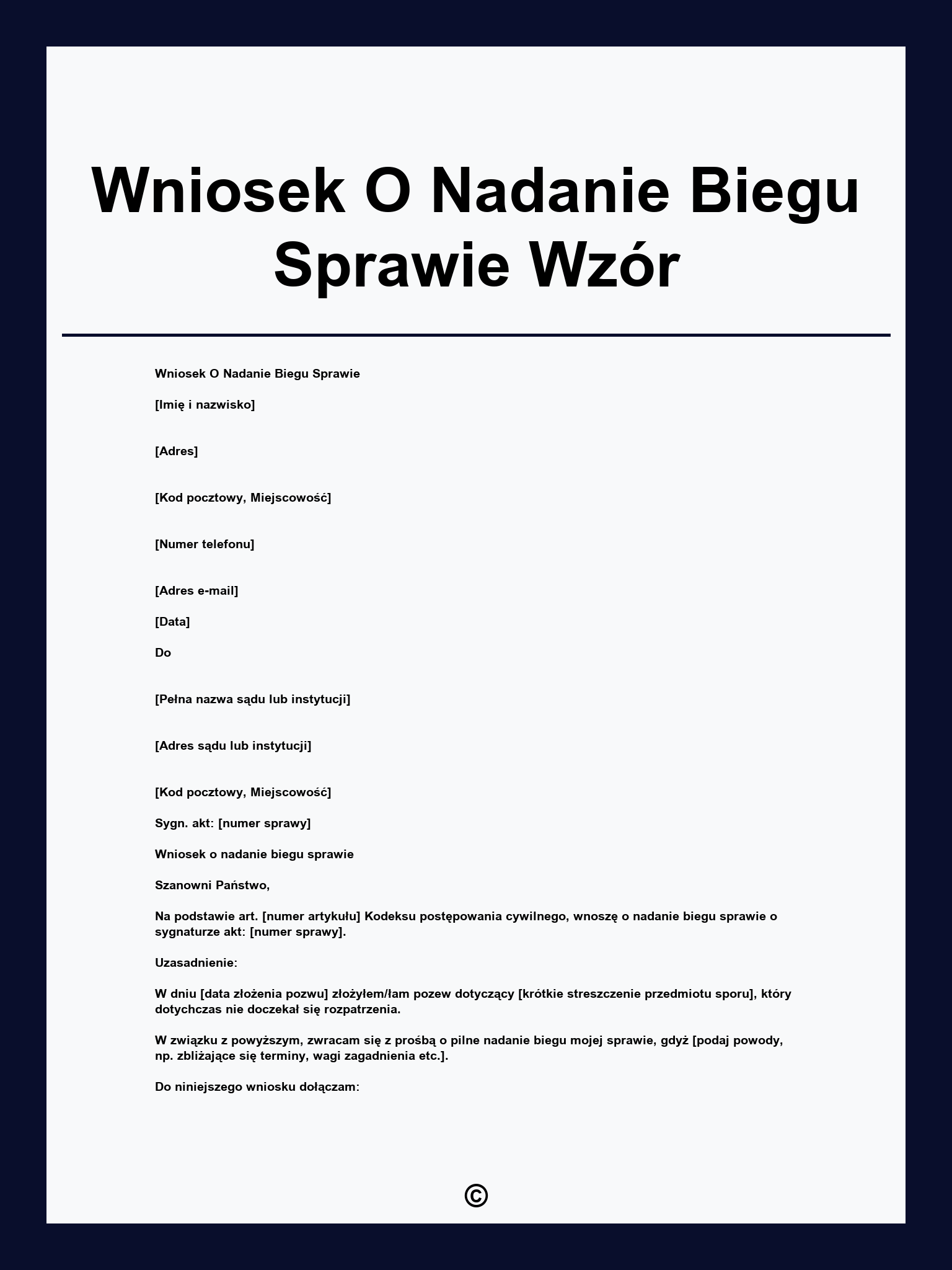 Wniosek O Nadanie Biegu Sprawie Wzór