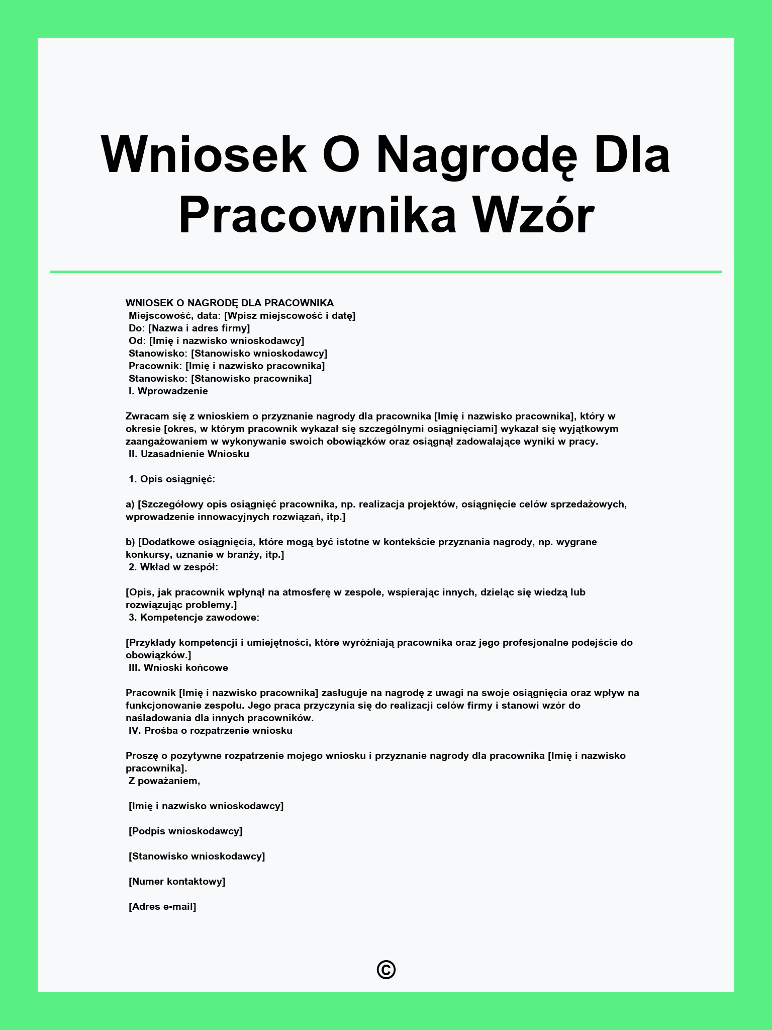 Wniosek O Nagrodę Dla Pracownika Wzór