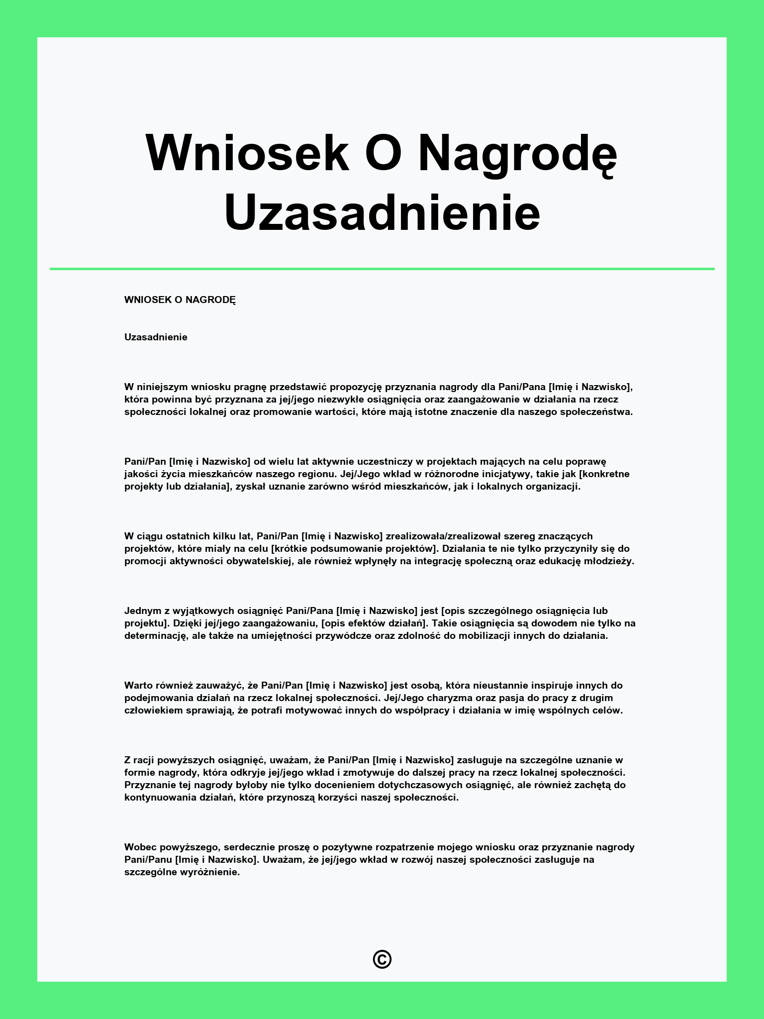 Wniosek O Nagrodę Uzasadnienie