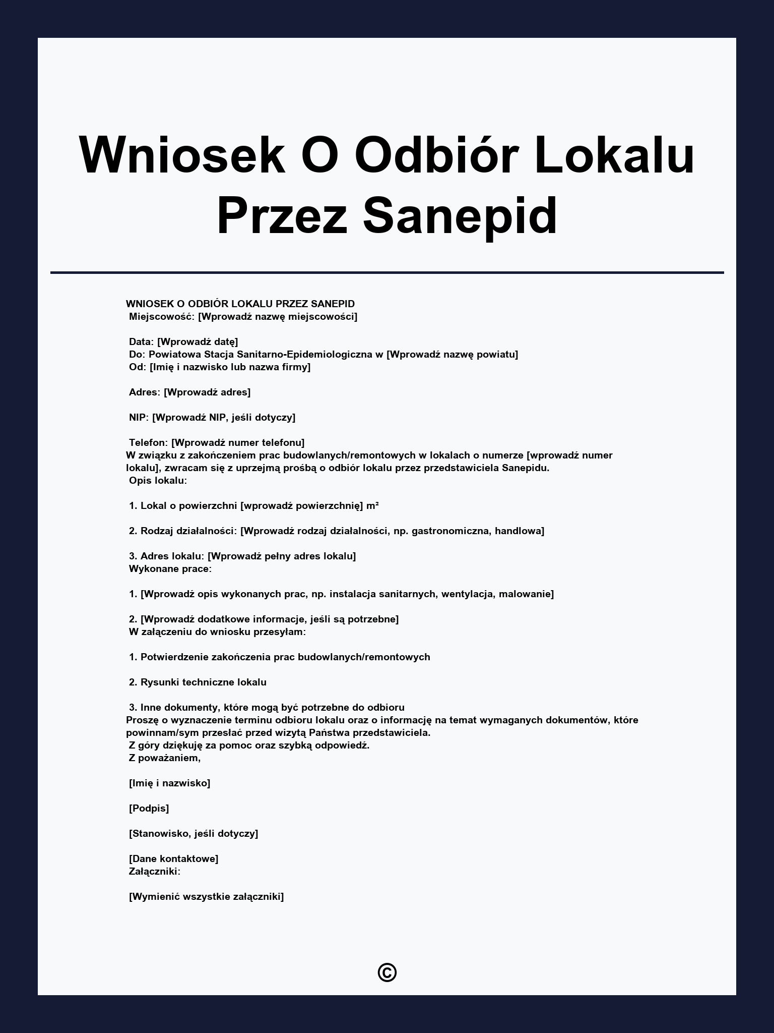 Wniosek O Odbiór Lokalu Przez Sanepid