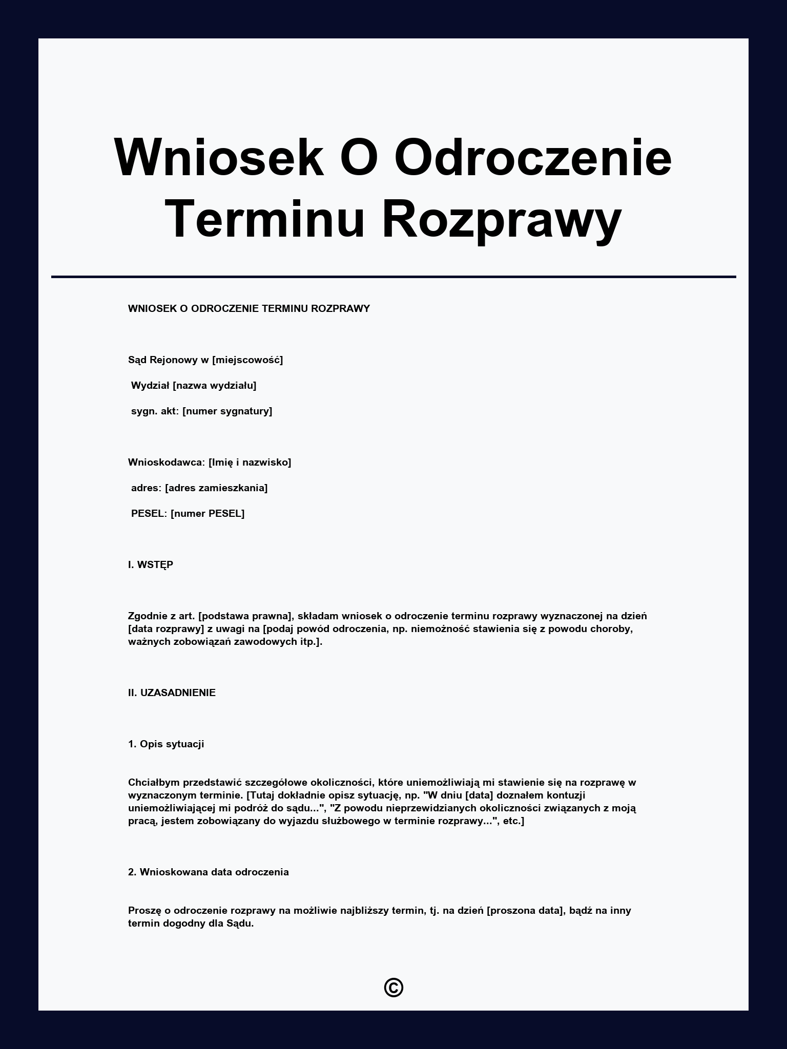 Wniosek O Odroczenie Terminu Rozprawy