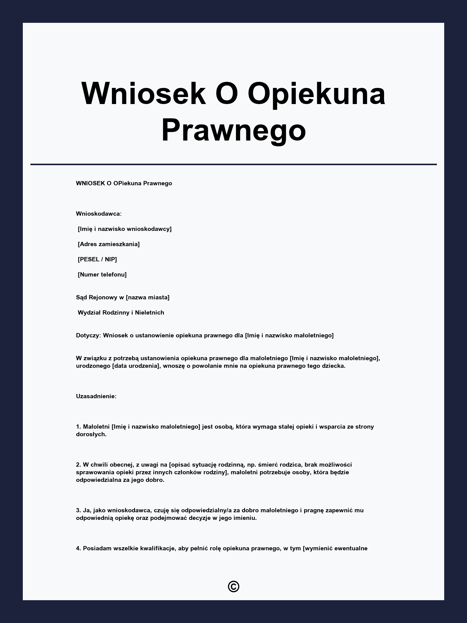 Wniosek O Opiekuna Prawnego