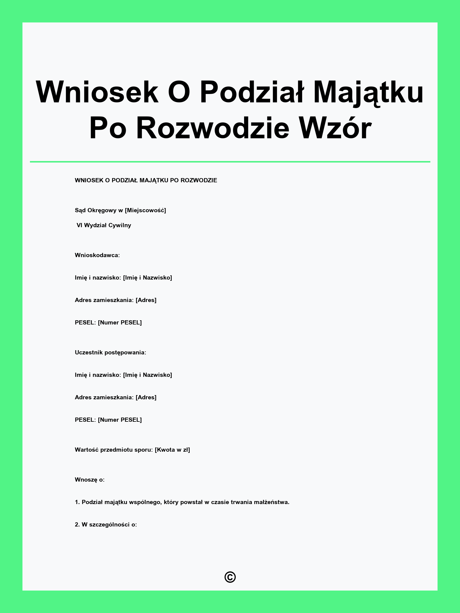 Wniosek O Podział Majątku Po Rozwodzie Wzór