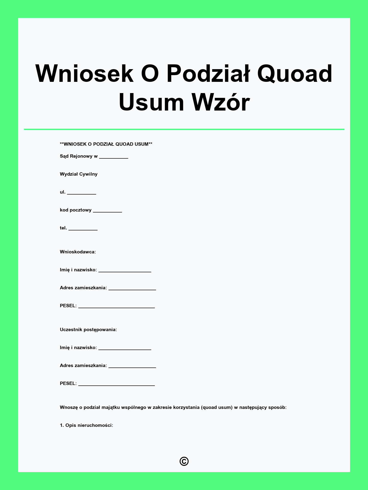 Wniosek O Podział Quoad Usum Wzór