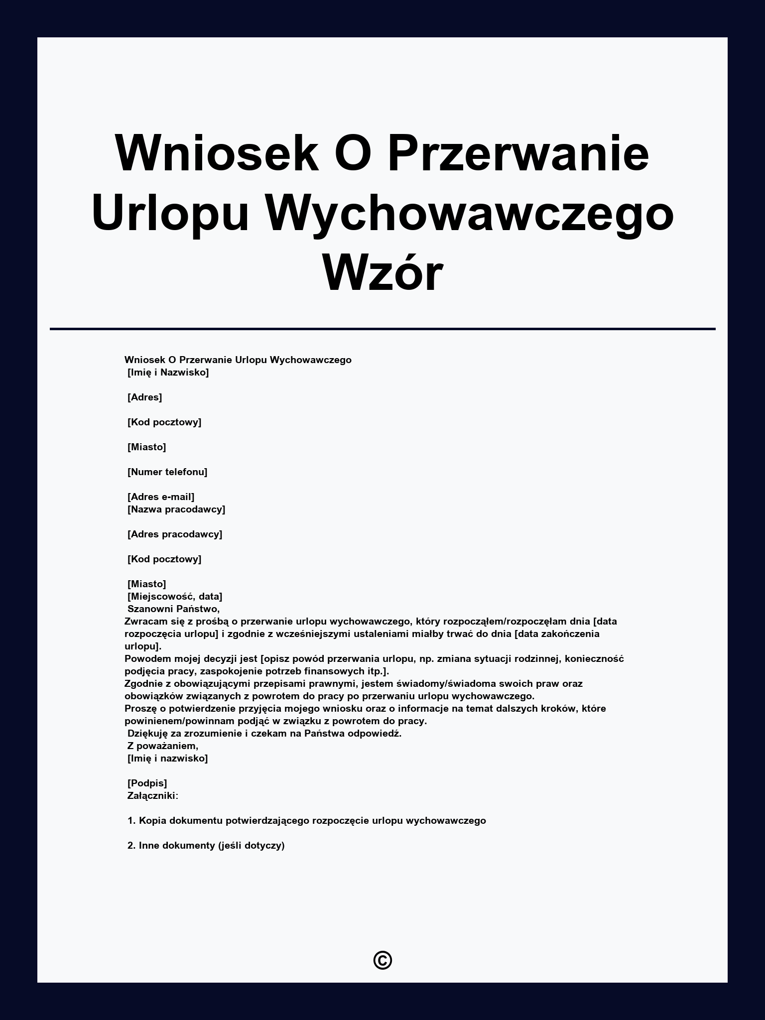 Wniosek O Przerwanie Urlopu Wychowawczego Wzór
