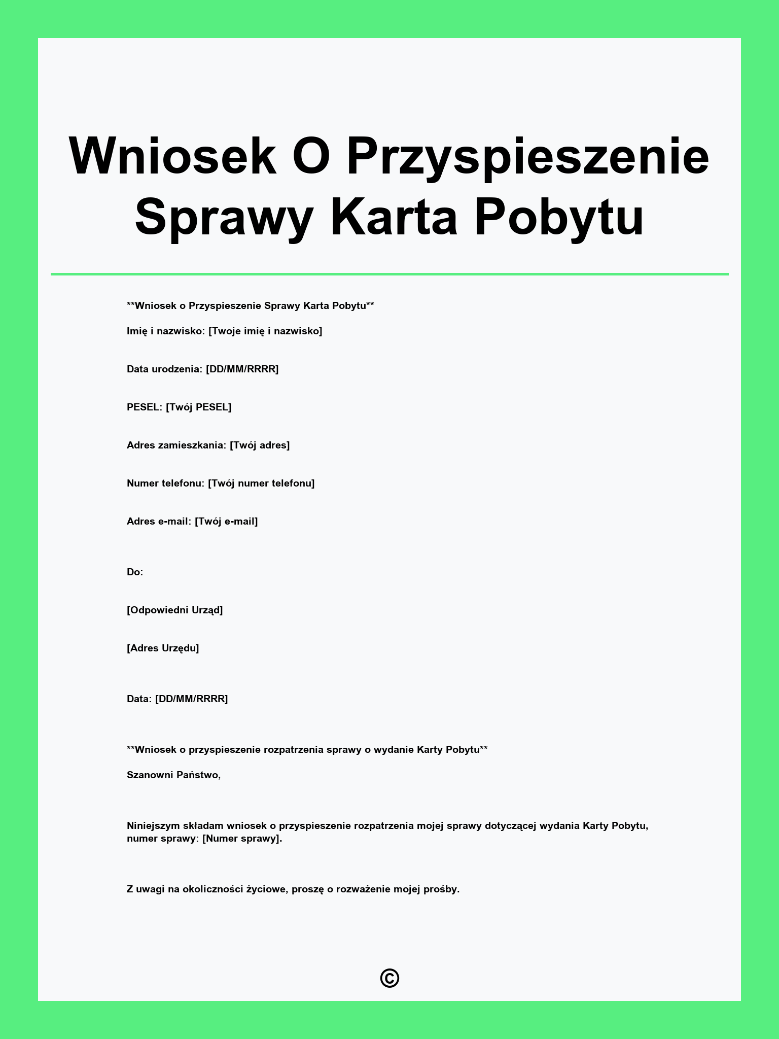 Wniosek O Przyspieszenie Sprawy Karta Pobytu