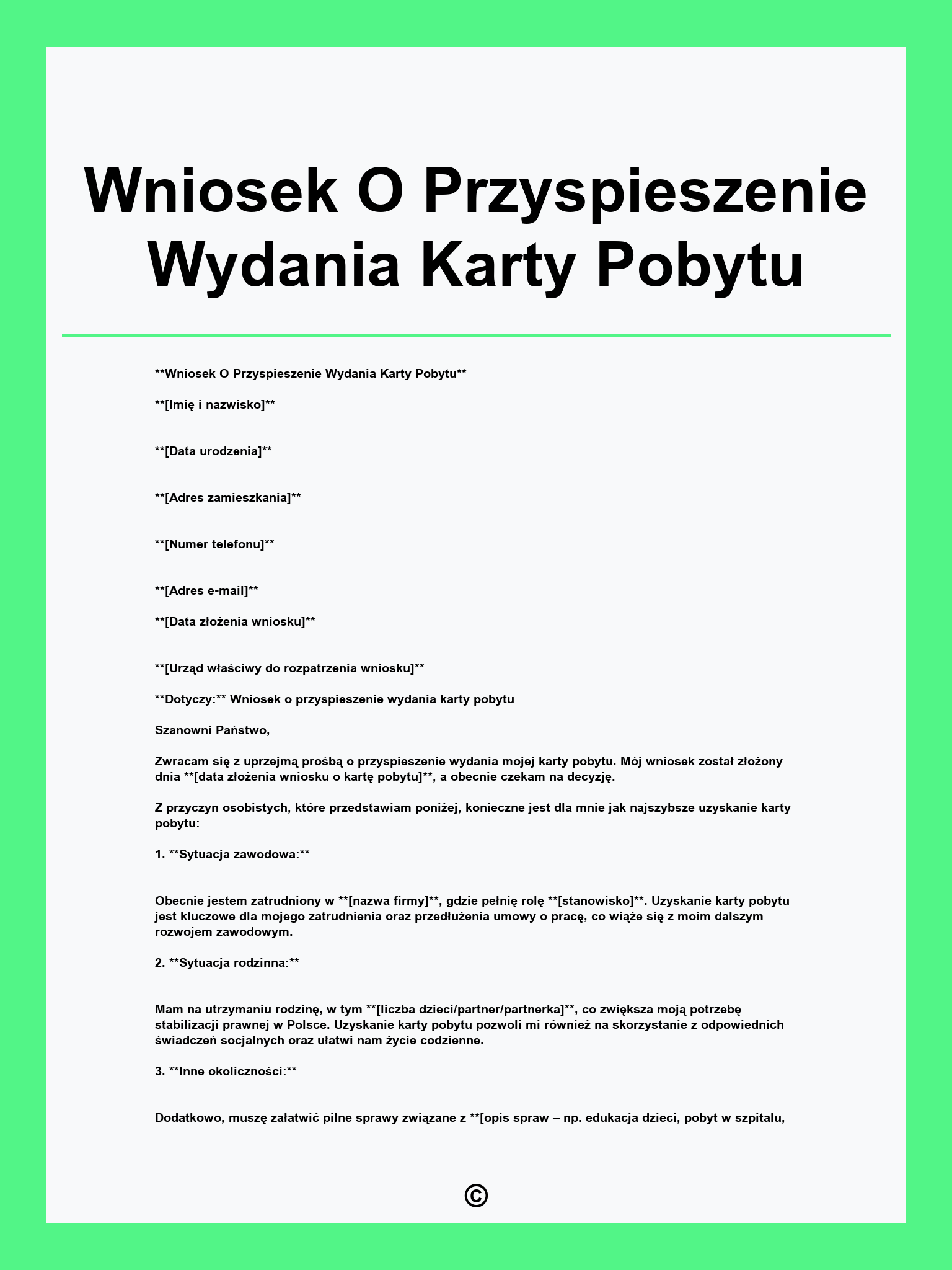 Wniosek O Przyspieszenie Wydania Karty Pobytu