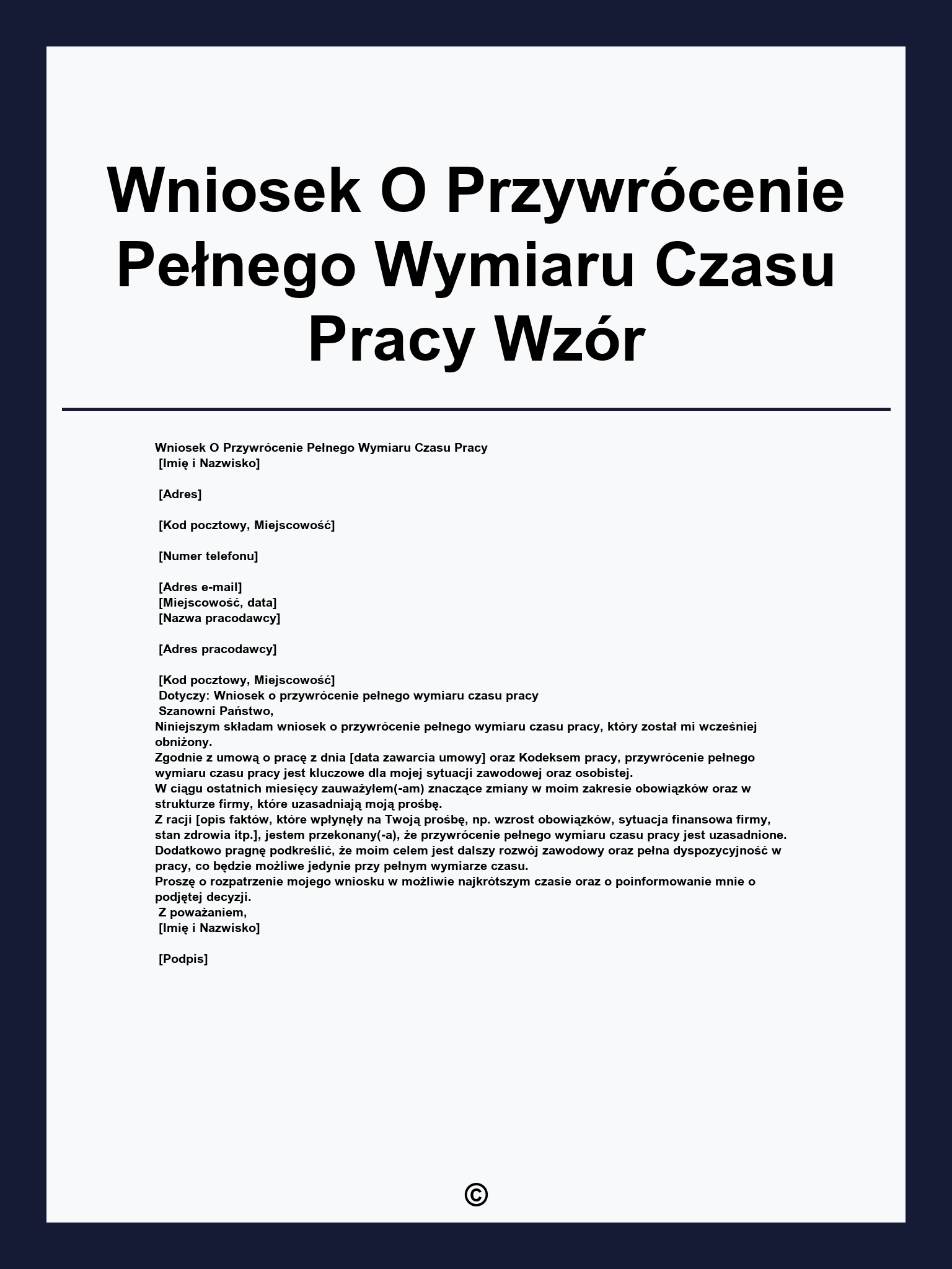 Wniosek O Przywrócenie Pełnego Wymiaru Czasu Pracy Wzór