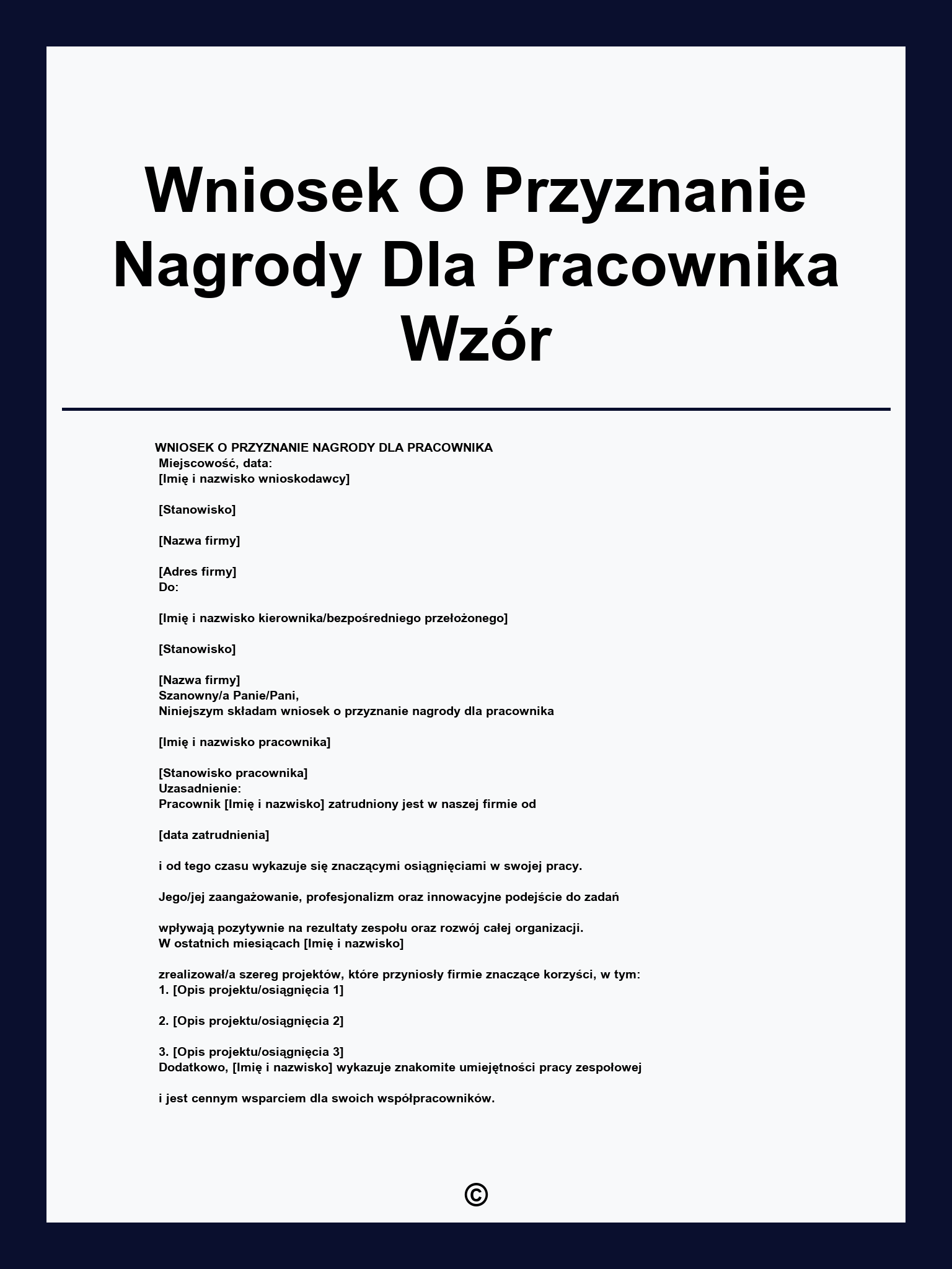 Wniosek O Przyznanie Nagrody Dla Pracownika Wzór