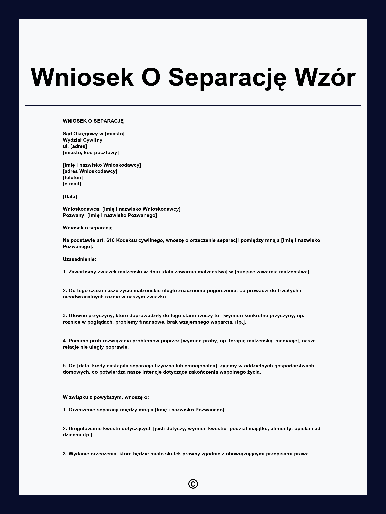 Wniosek O Separację Wzór