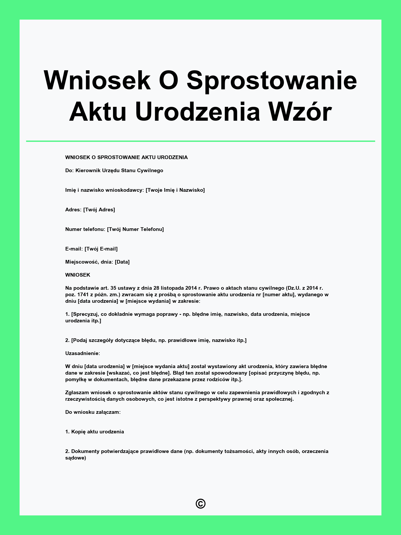 Wniosek O Sprostowanie Aktu Urodzenia Wzór