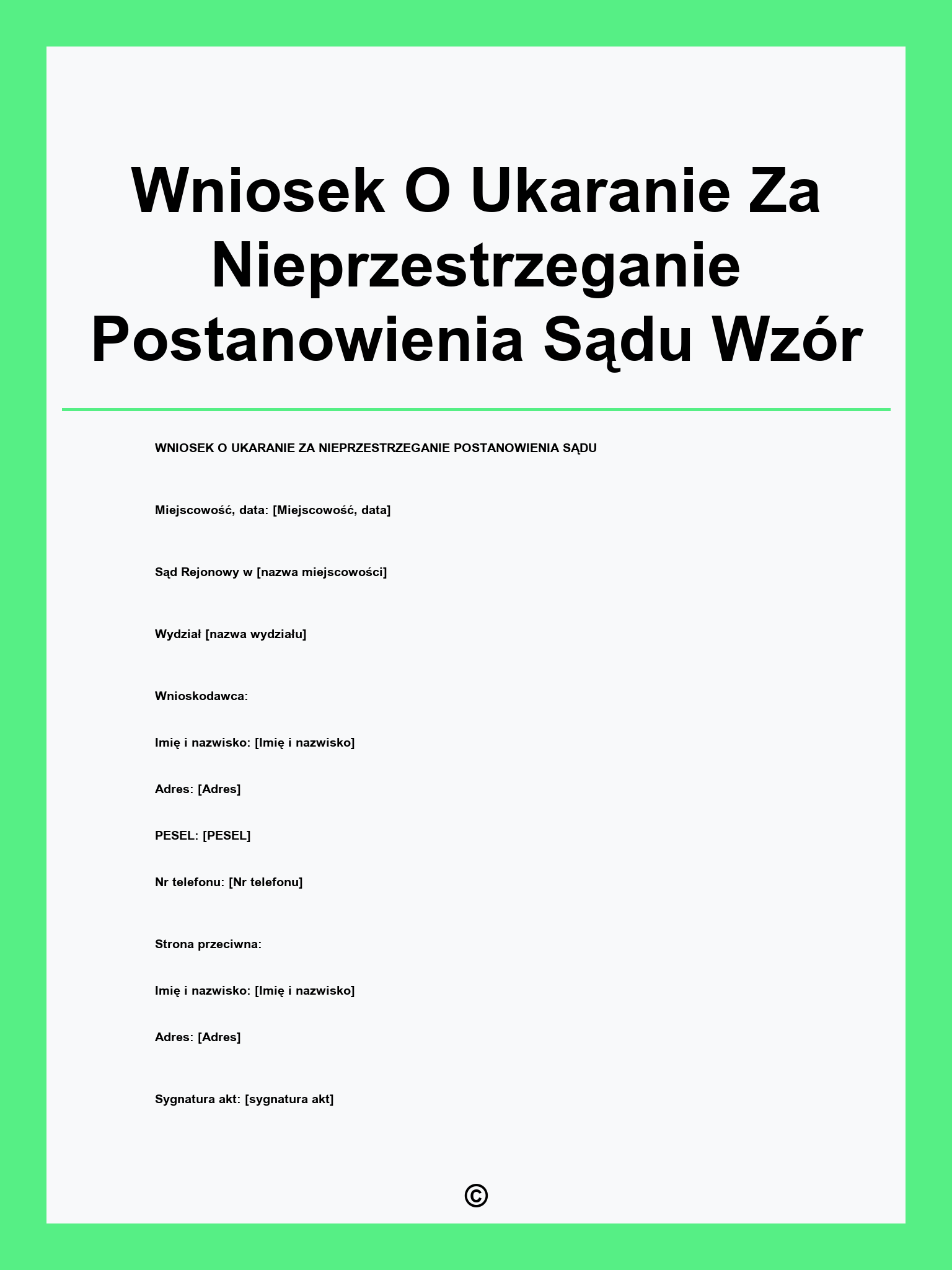 Wniosek O Ukaranie Za Nieprzestrzeganie Postanowienia Sądu Wzór