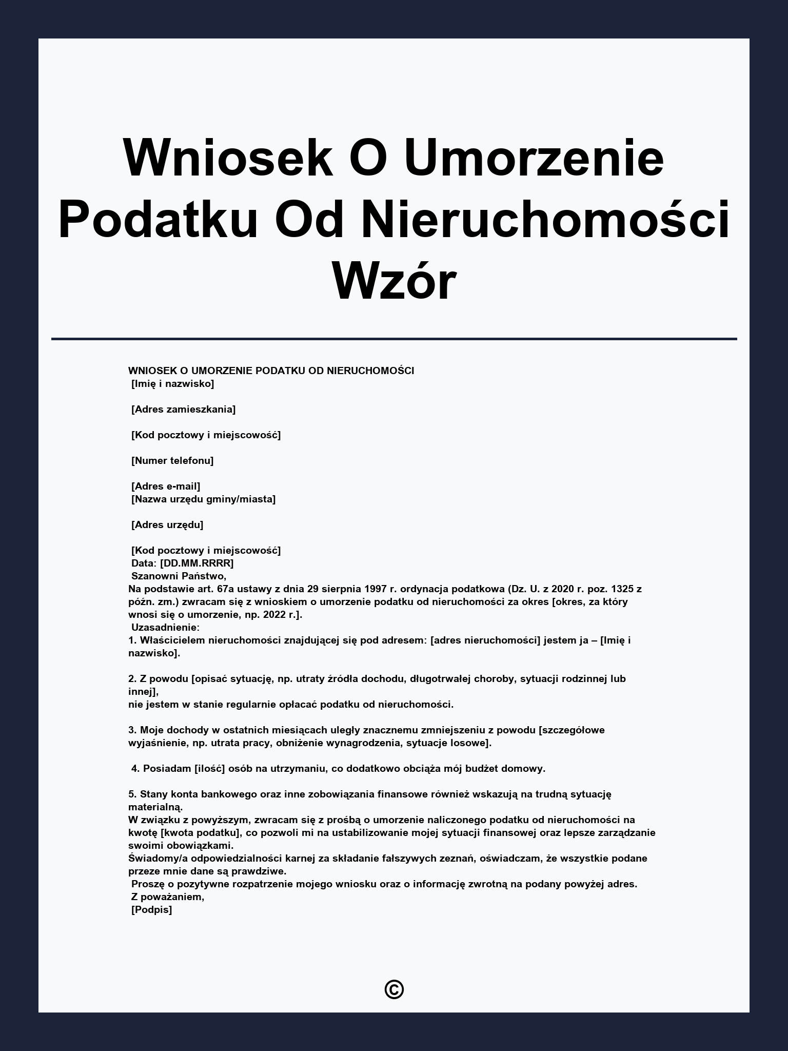 Wniosek O Umorzenie Podatku Od Nieruchomości Wzór