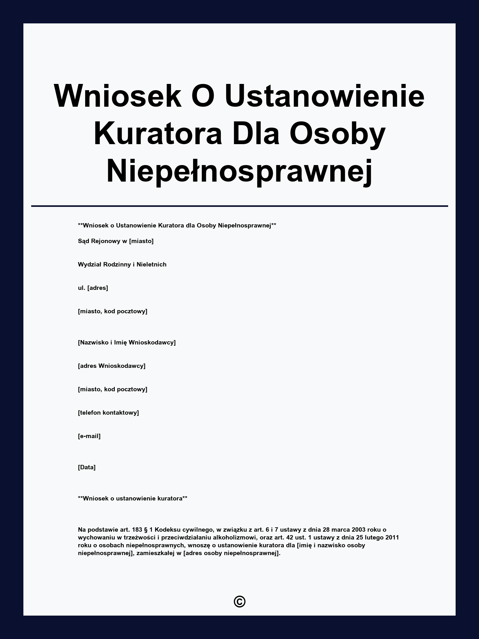 Wniosek O Ustanowienie Kuratora Dla Osoby Niepełnosprawnej