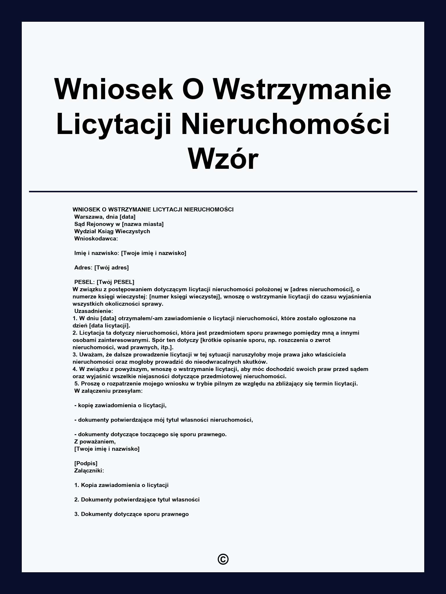 Wniosek O Wstrzymanie Licytacji Nieruchomości Wzór