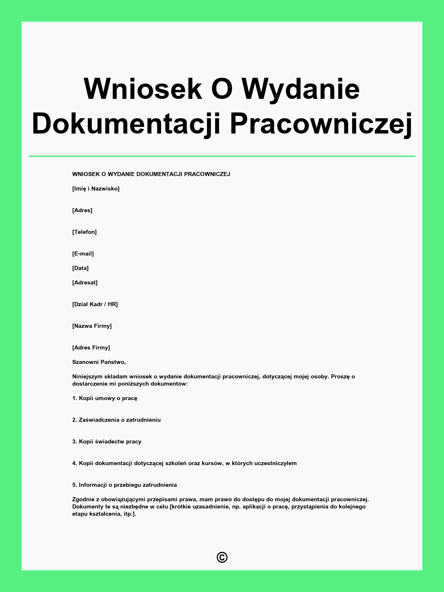 Wniosek O Wydanie Dokumentacji Pracowniczej