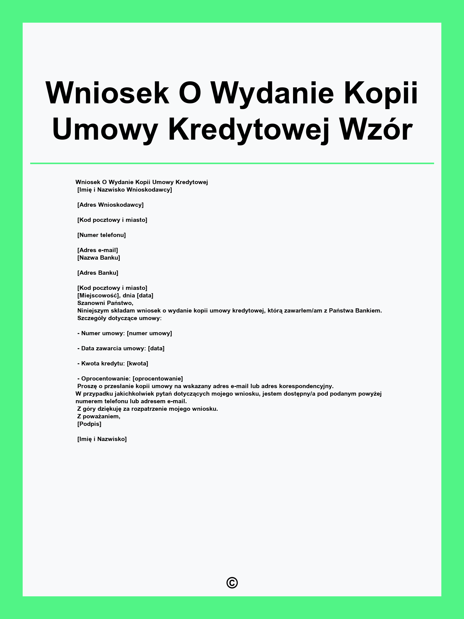Wniosek O Wydanie Kopii Umowy Kredytowej Wzór