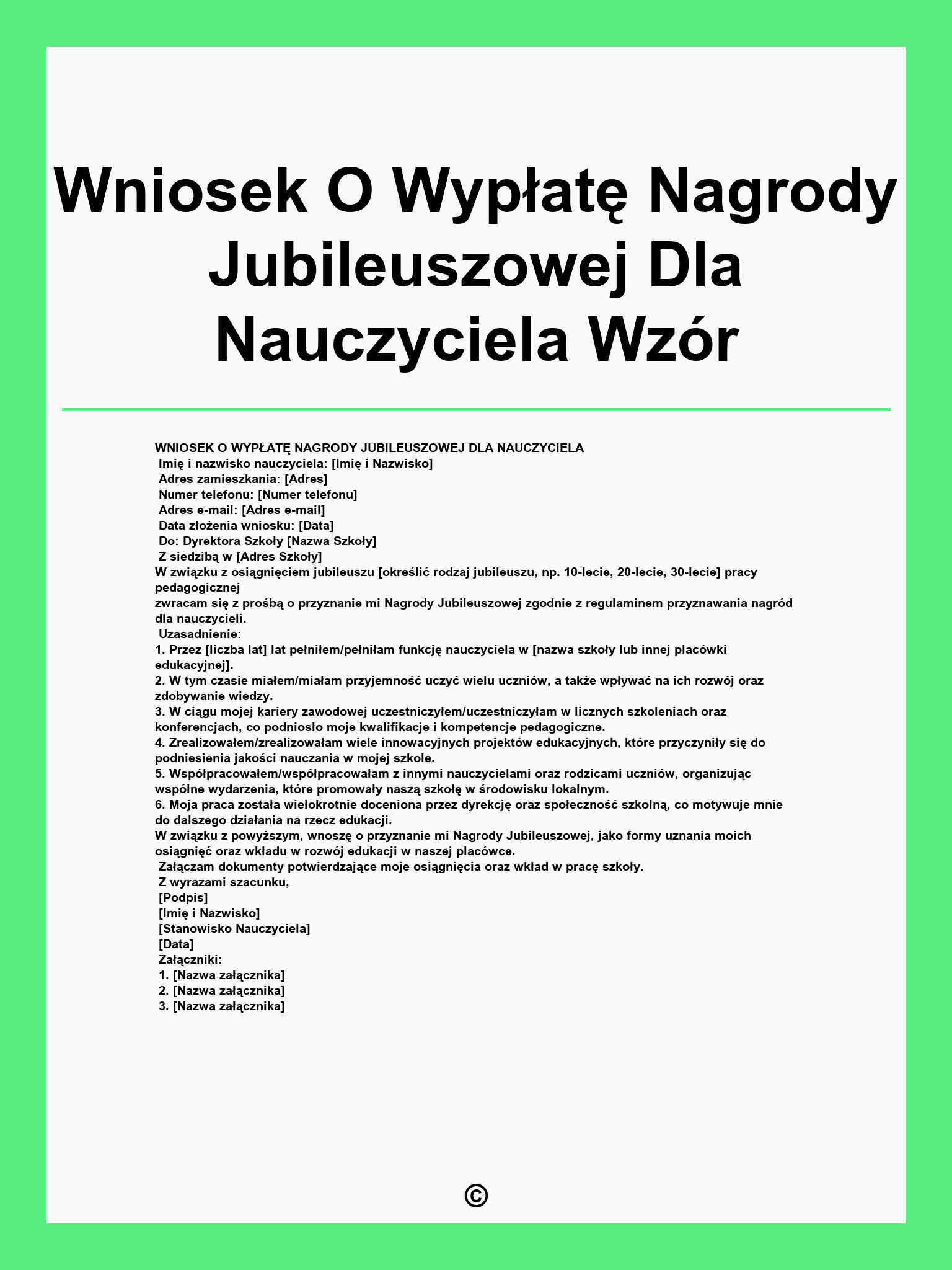 Wniosek O Wypłatę Nagrody Jubileuszowej Dla Nauczyciela Wzór