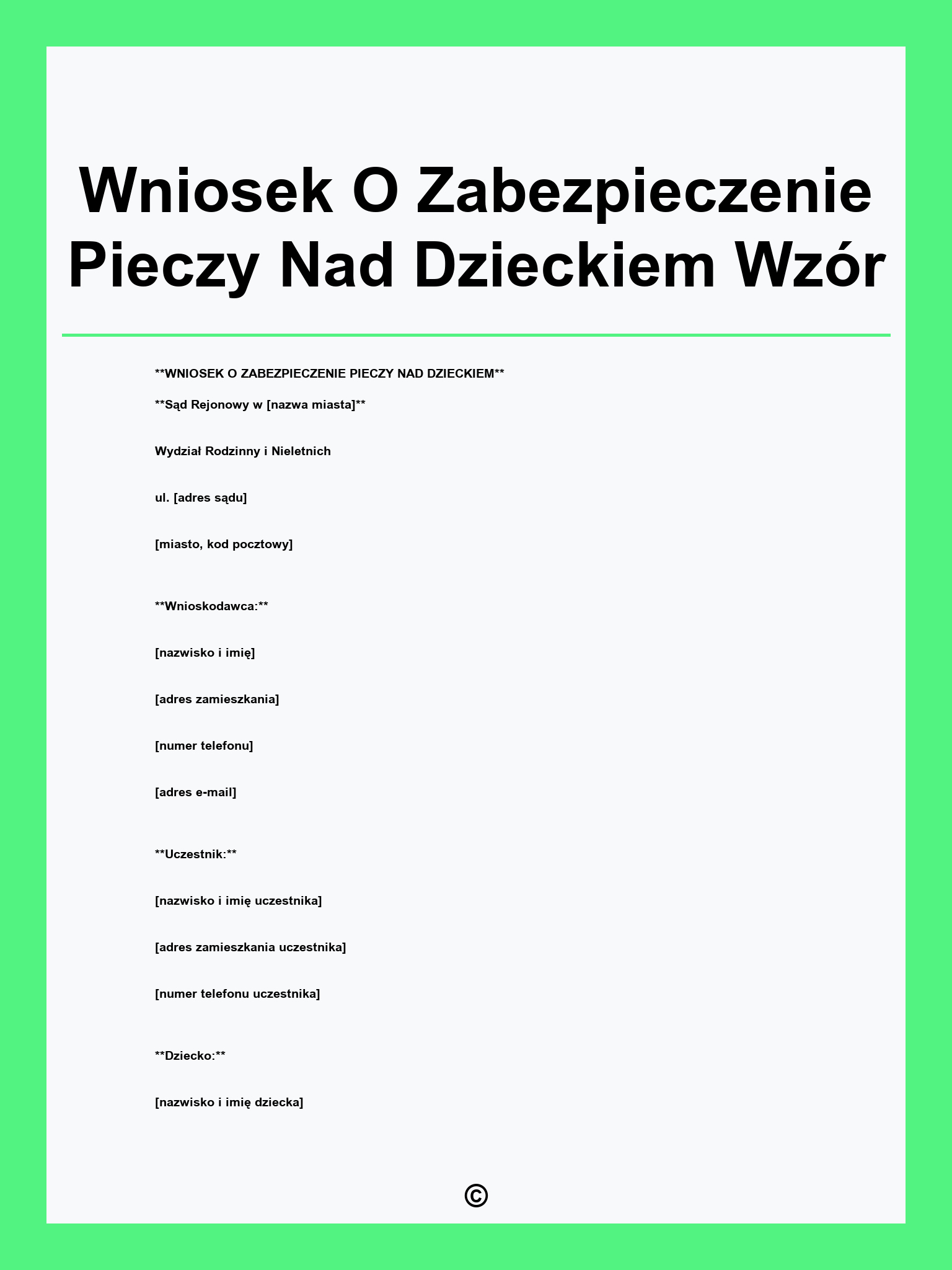 Wniosek O Zabezpieczenie Pieczy Nad Dzieckiem Wzór