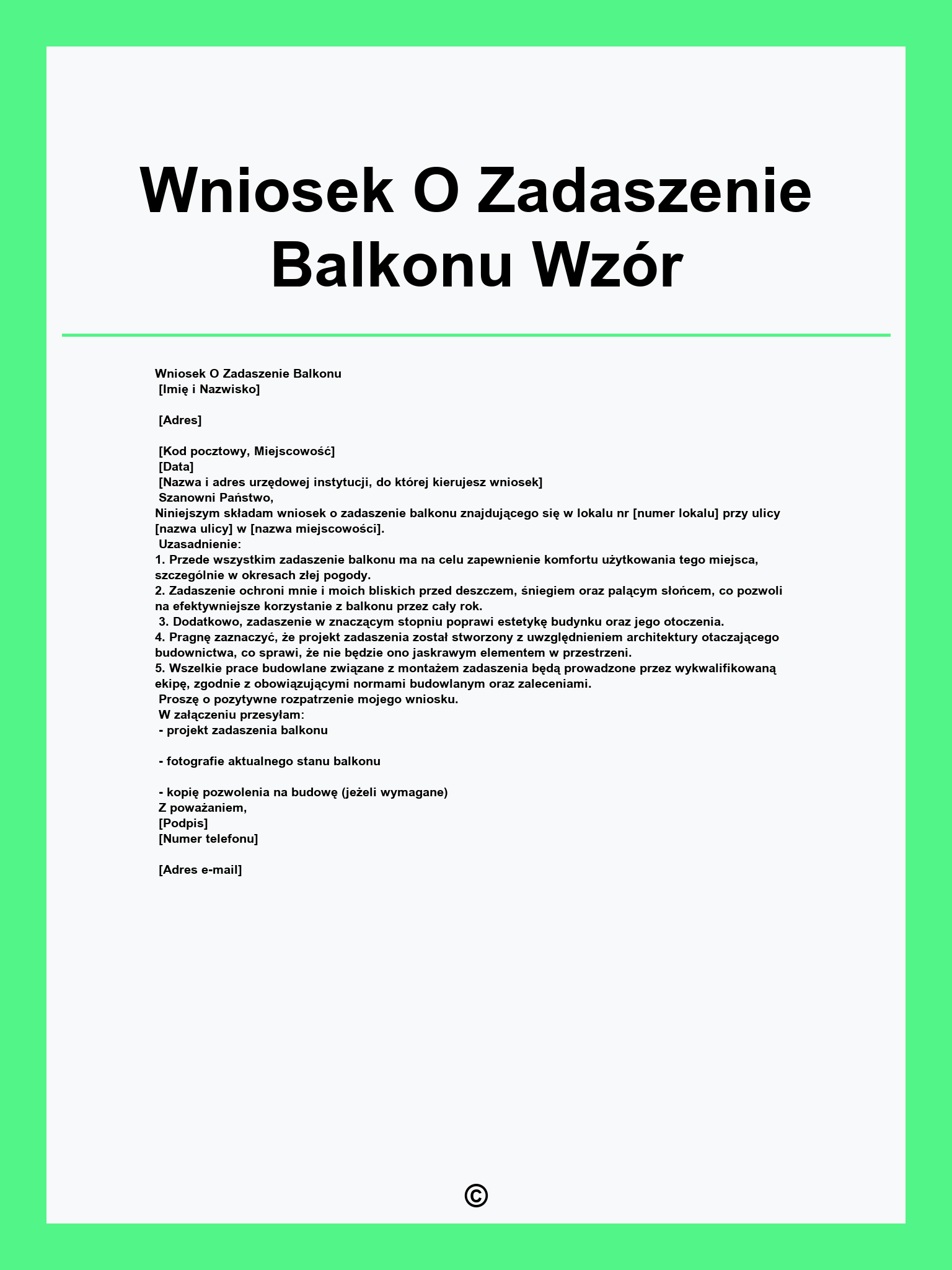 Wniosek O Zadaszenie Balkonu Wzór