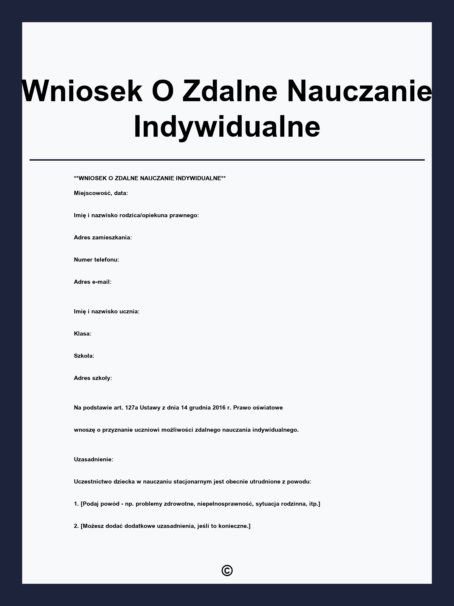 Wniosek O Zdalne Nauczanie Indywidualne